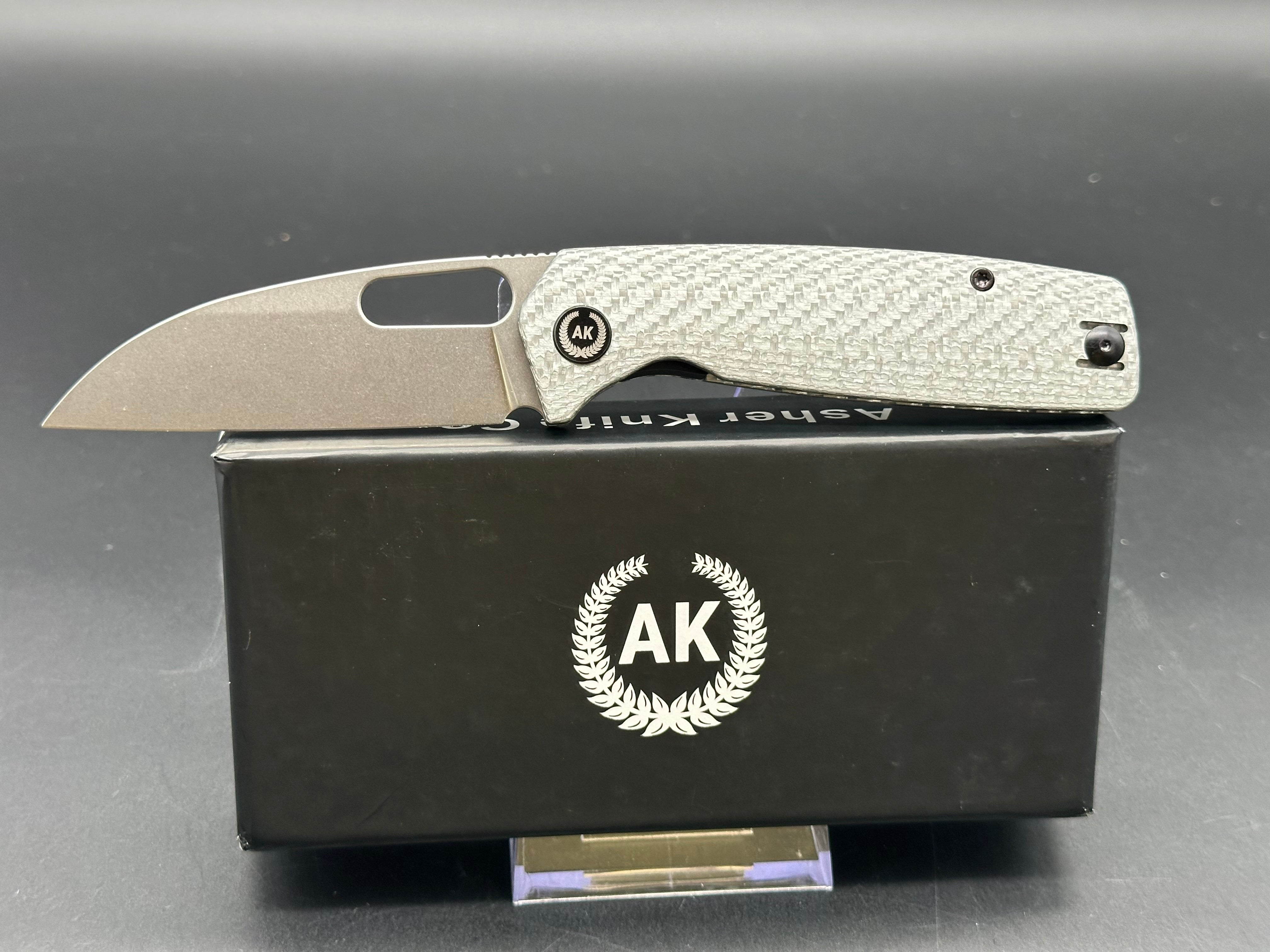 Premium Asher Spiro Silver CF Folding Knife - 3.2