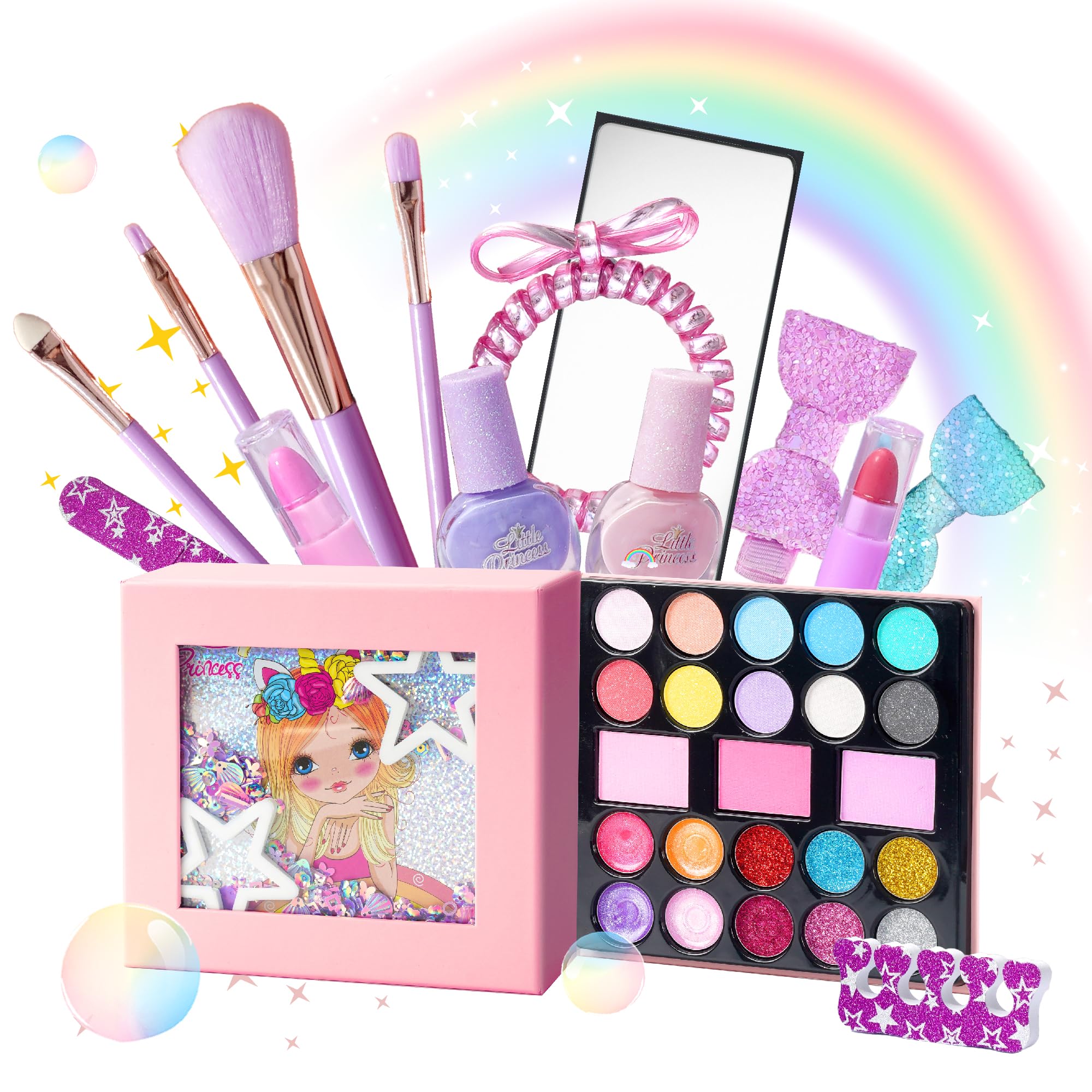 Washable Kids Play Makeup Set for Girls Ages 5-12 - Non Toxic Toy Makeup Kit with Mirror & Fold Out Design (Pink) - Perfect for Birthday Gifts, Pretend Play, Dress Up & Role Playing Games