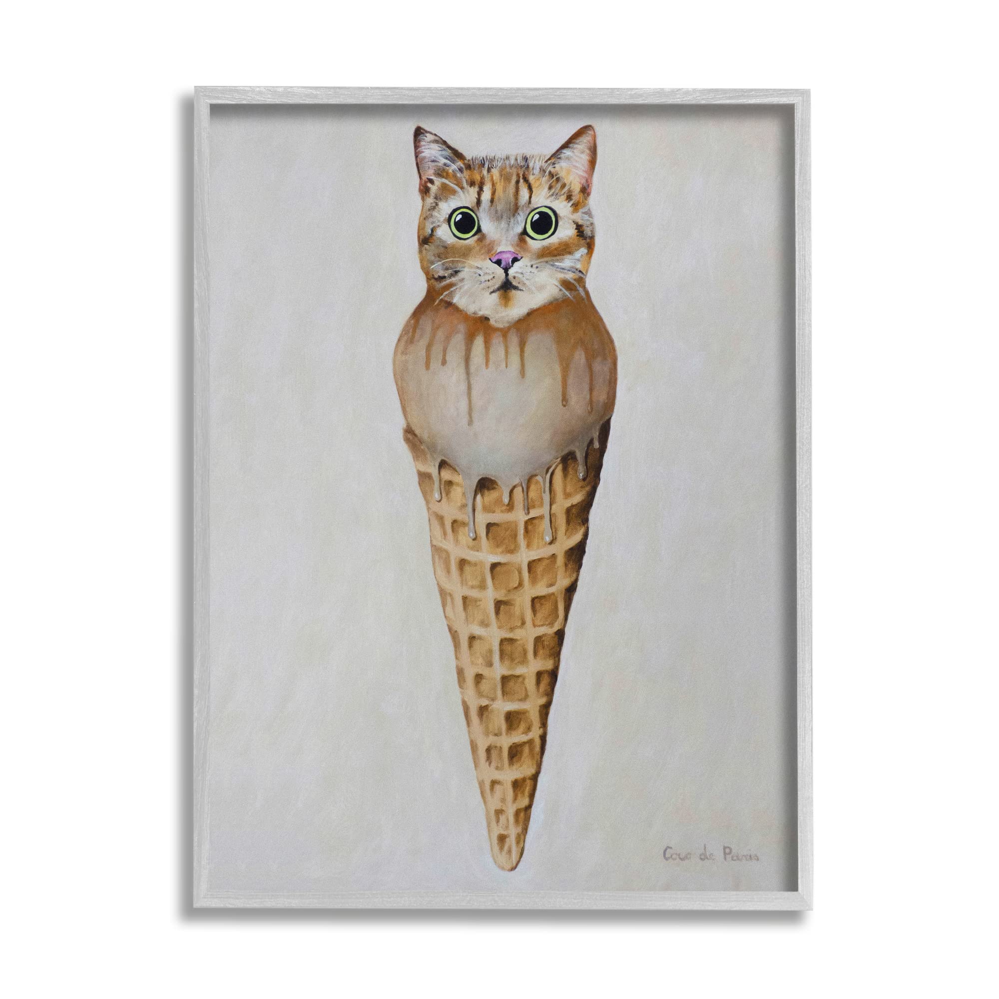 Stupell Industries Tabby Cat Ice Cream Scoop Dessert Waffle Cone - Fun Kitchen Decor for Ice Cream Lovers & Cat Enthusiasts | Perfect for Home, Cafe, or Ice Cream Shop Decor
