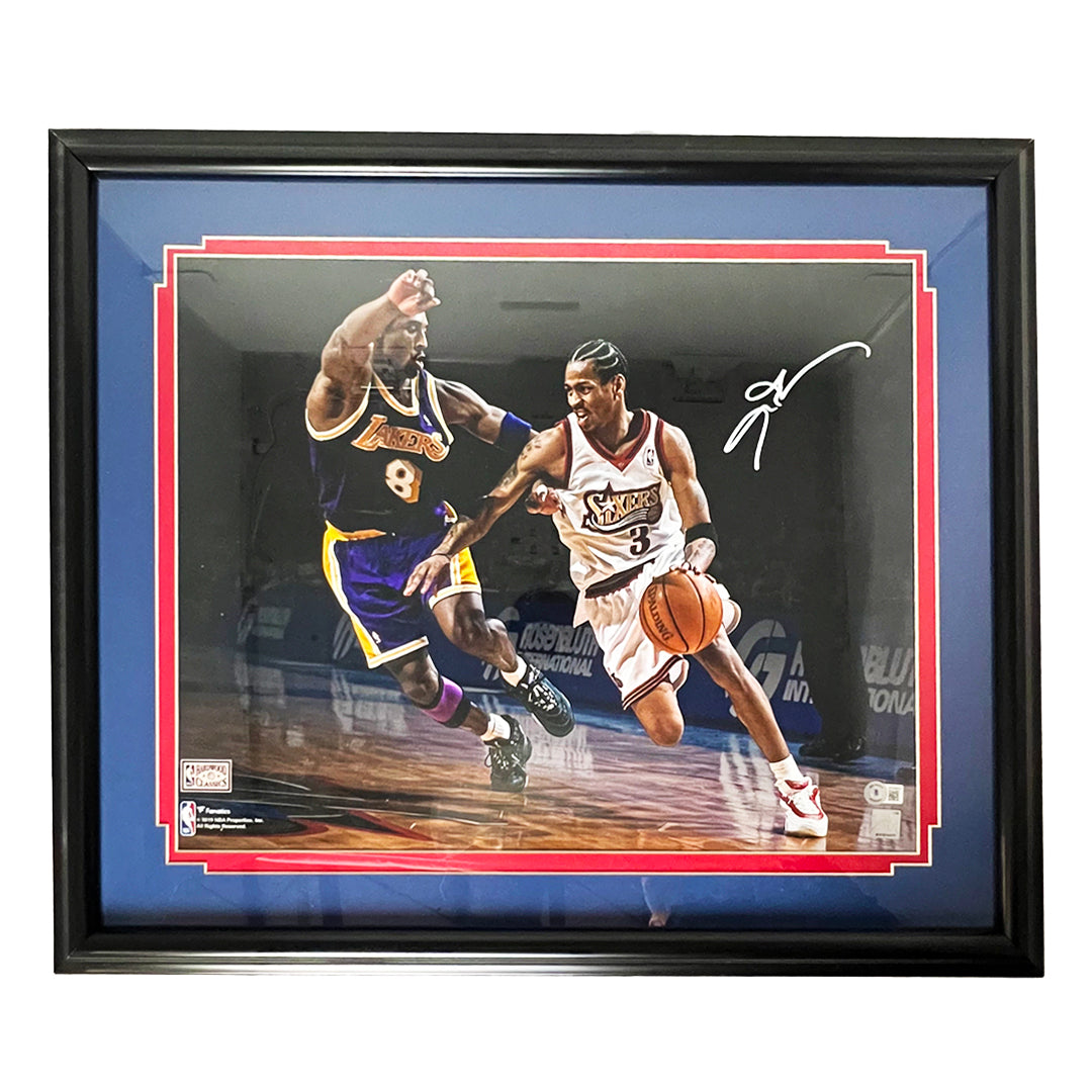 Authentic Allen Iverson Signed Philadelphia 76ers Pose Basketball 16x20 Framed Photo with Beckett COA - Perfect for Sports Memorabilia Collectors & Man Cave Decor