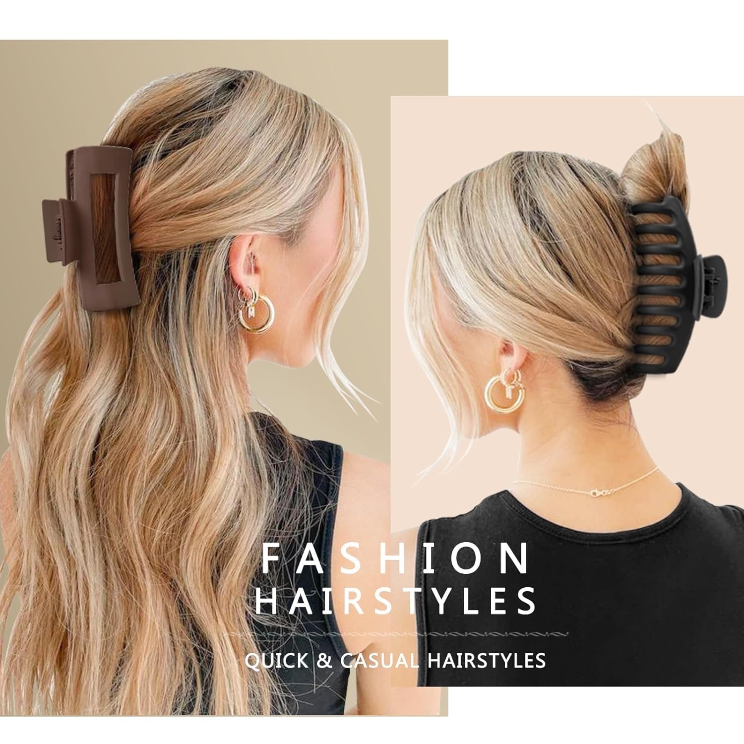 PACTIV 4-Piece Non-Slip Hair Claw Clips for Women - Strong Hold Ponytail Clamps, Simple Style Hair Clips for Thick Hair - Perfect for Workouts, Office, and Everyday Hairstyles