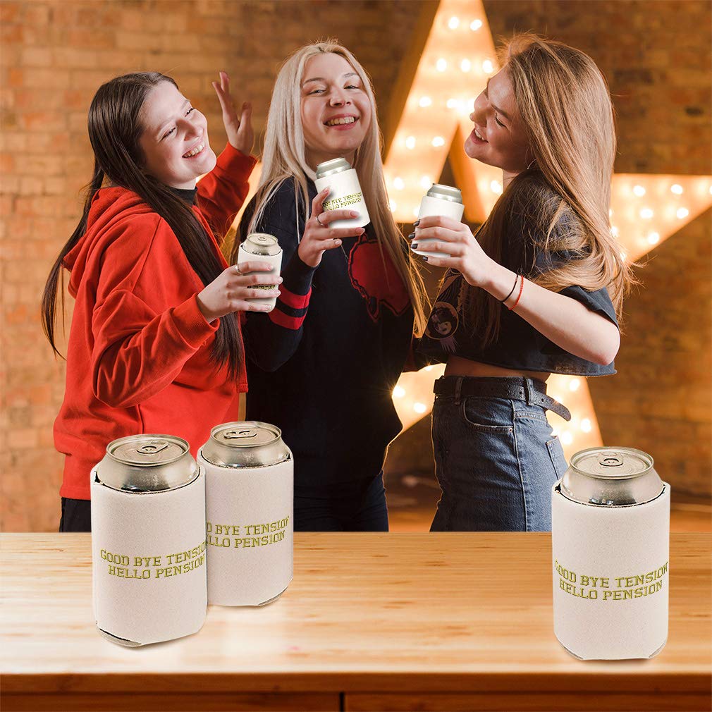 Funny Scuba Foam Beer Can Cooler Sleeves - Insulated Drink Covers for Parties, Camping & BBQs - Bye Tension Hello Pension Novelty Gift for Beer Lovers