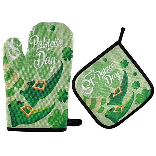 St. Patrick's Day Irish Leprechaun Boots Oven Mitts & Pot Holders Set - 2PCS Heat Resistant Kitchen Gloves for Baking, Cooking & Microwave Use - Eco-Friendly Recycled Hot Pads for Home Decor & Gifts | Perfect for St. Patrick's Day Parties, Irish-Themed Kitchens & Holiday Cooking