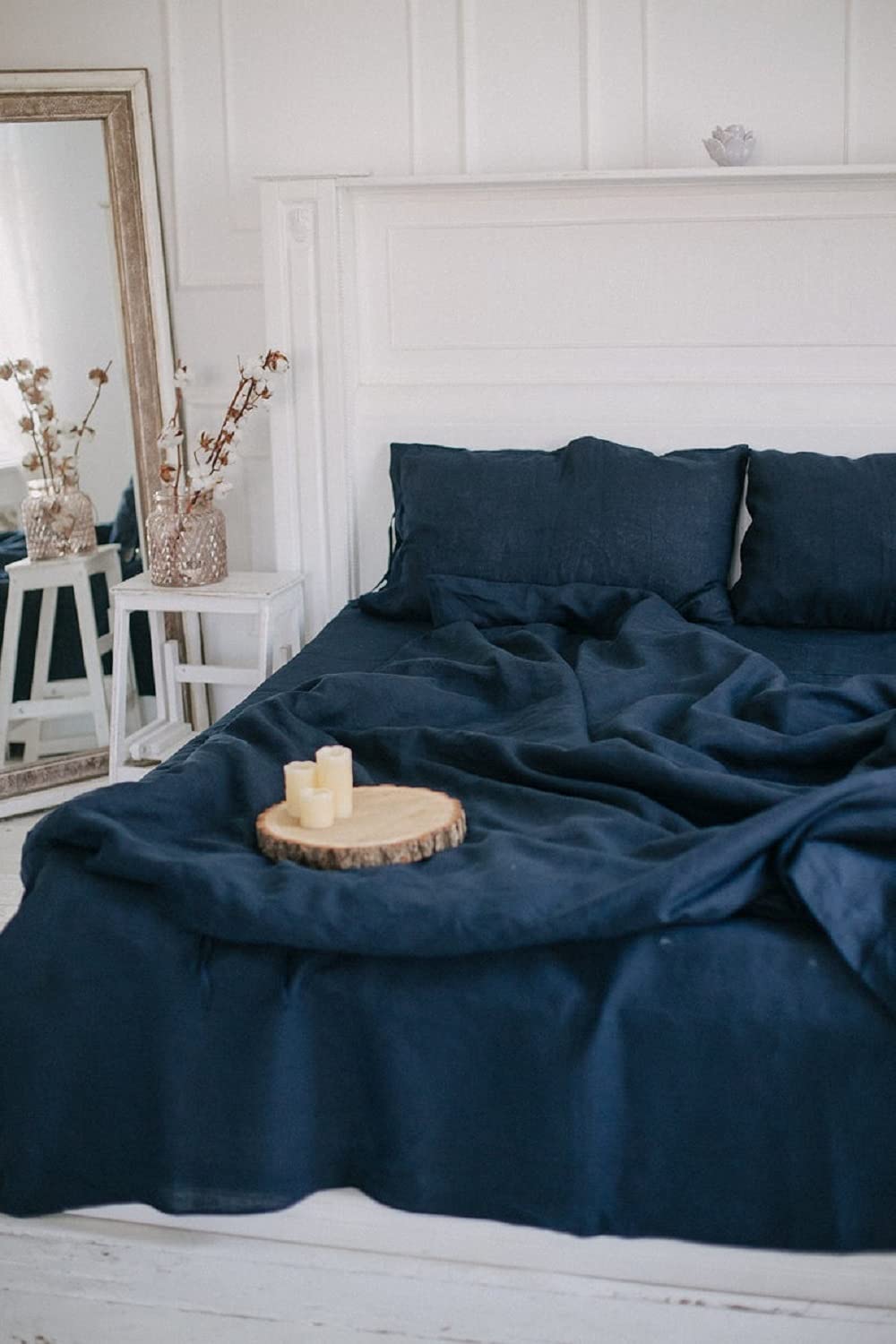 Premium Sea Blue Washed Cotton Duvet Cover Set - King/Queen/Twin/Full Size - Stone Washed Soft Bedding for Cozy Sleep & Home Decor