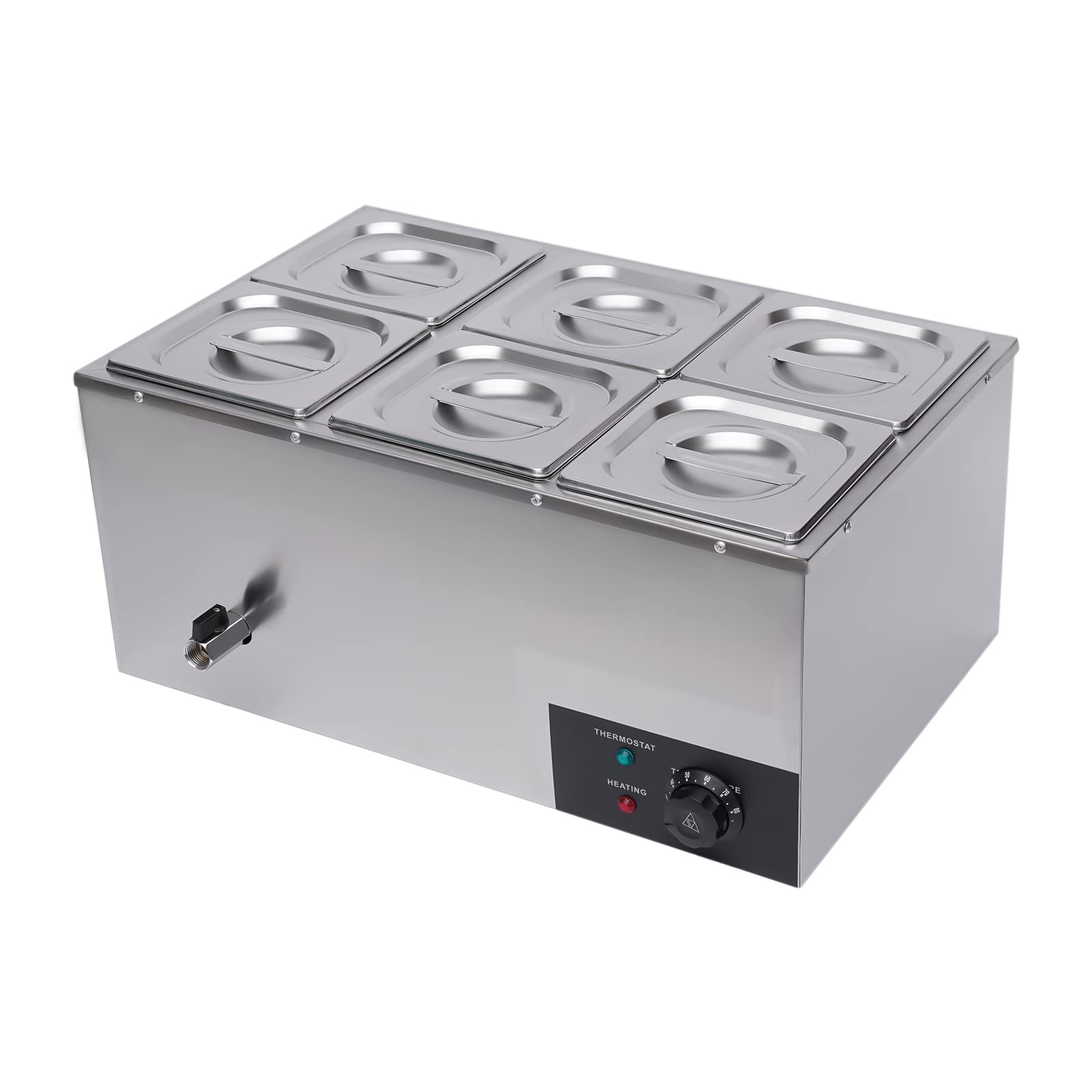 110V 6-Pan Commercial Food Warmer - 600W Electric Buffet Server with Temperature Control, Stainless Steel Countertop Soup & Food Heater for Canteen, Buffet, and Catering Events - Perfect for Restaurants, Cafeterias, and Banquet Serving