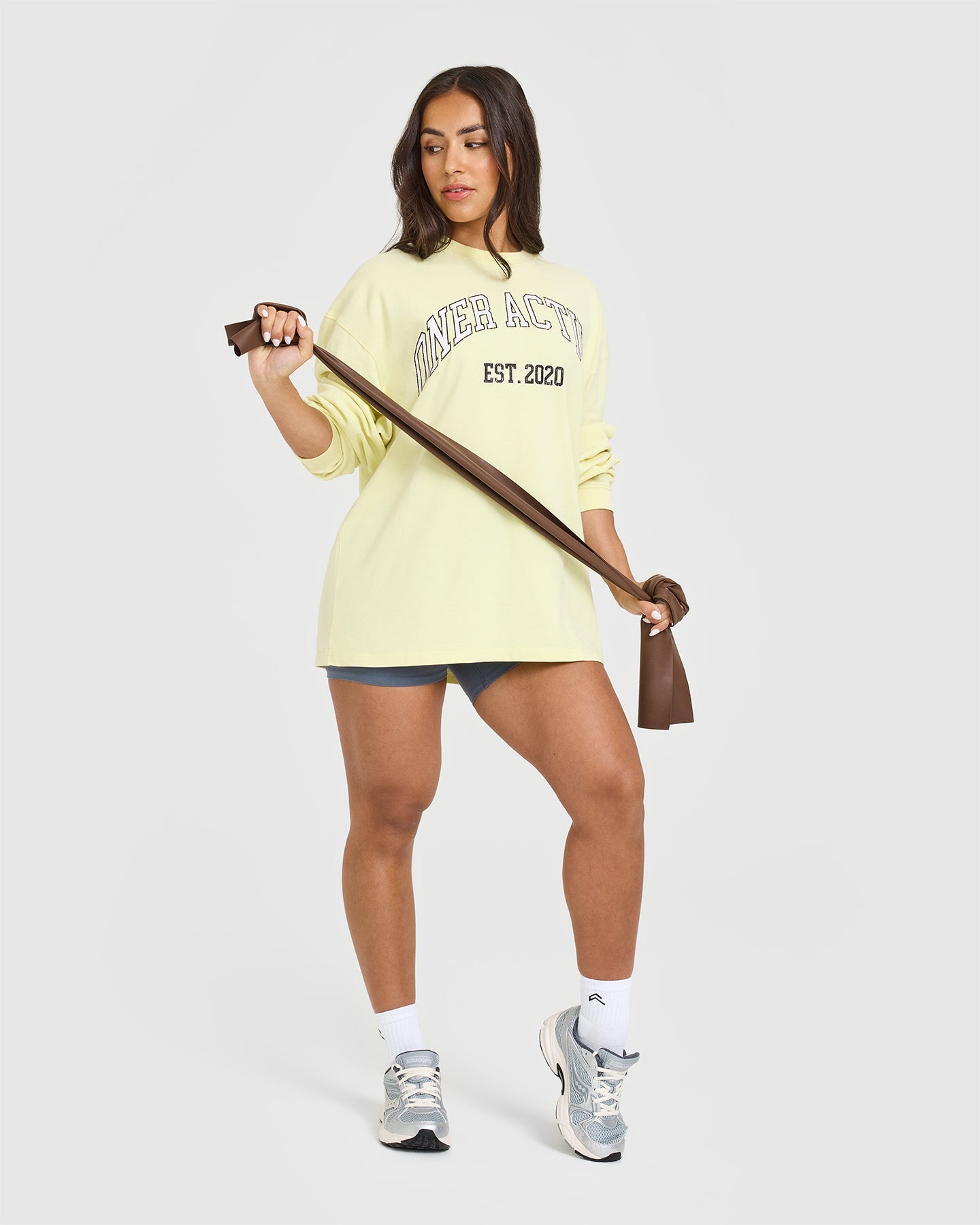 Oner Graphic Washed Long Sleeve T-Shirt | Pastel Yellow Women's Casual Top for Streetwear & Everyday Outfits