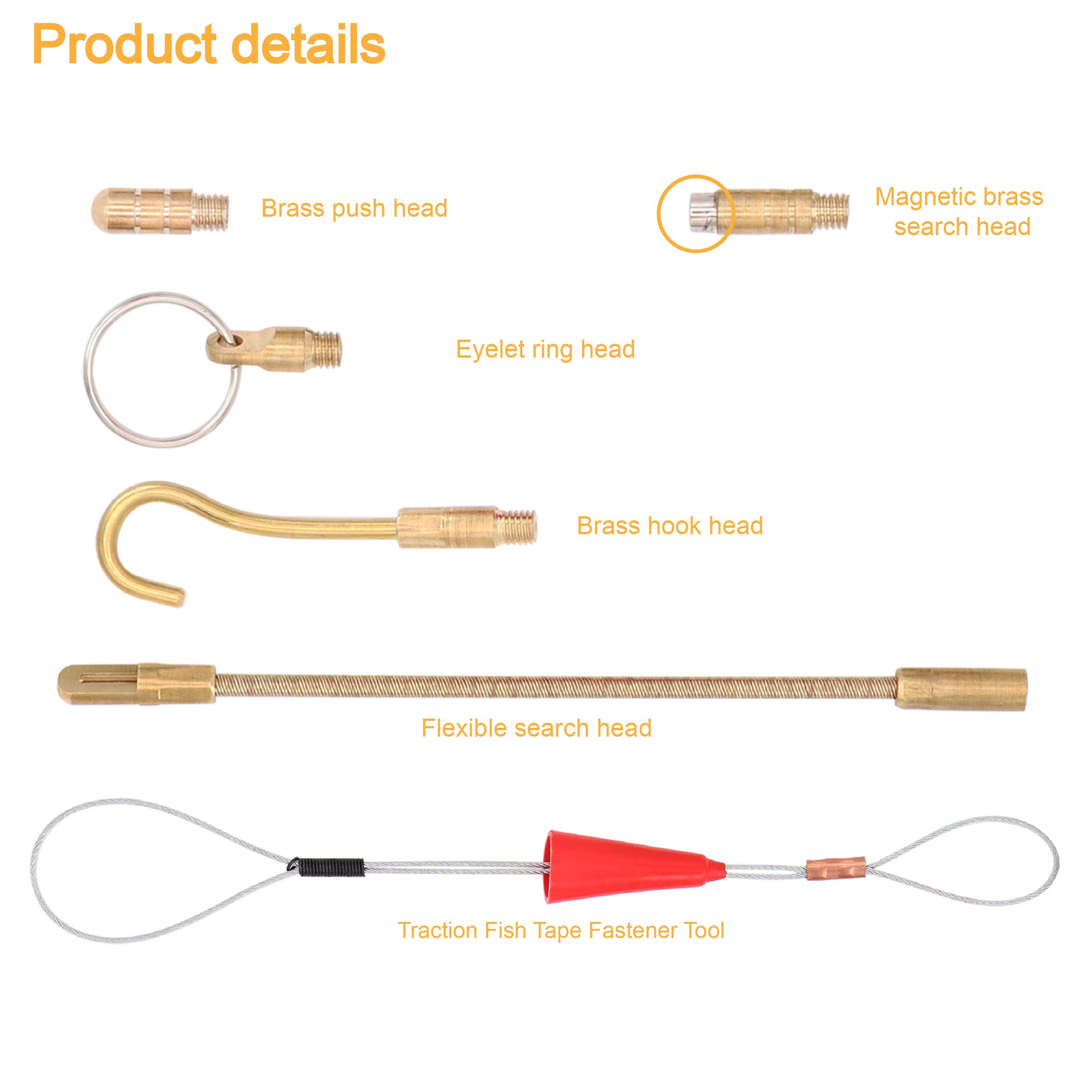 Jeemiter 24FT Fiberglass Wire Pulling Kit - 6 Attachments for Electrical Work