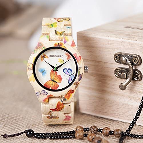 BOBO BIRD Women's Bamboo Wood Watch - Handmade Butterfly Engraved Casual Wristwatch for Women - Perfect for Everyday Wear, Office & Outdoor Activities