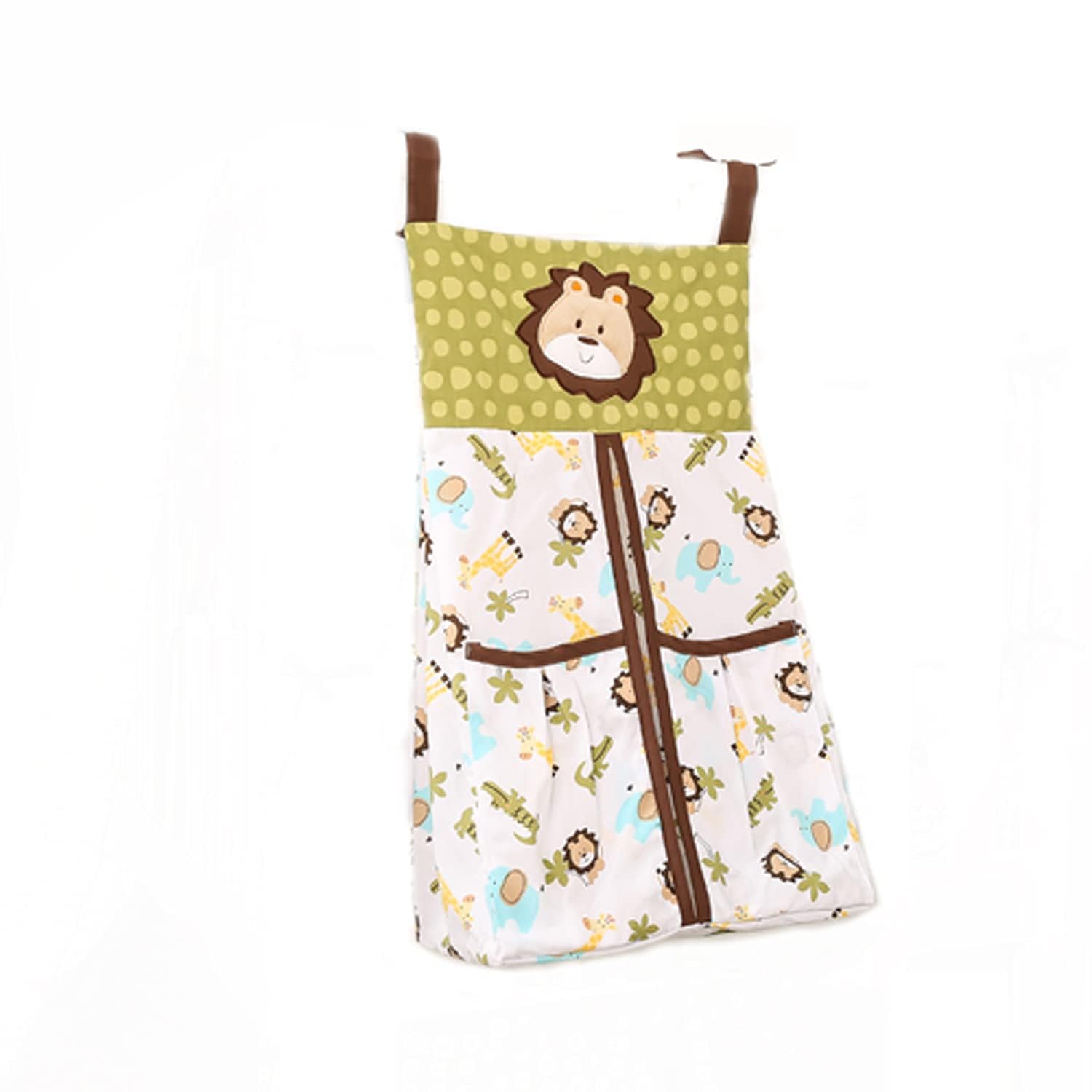 4-Piece Baby Animal Safari Crib Bedding Set - Elephant, Lion, Giraffe & Crocodile Print - Includes 1 Quilt, 1 Fitted Sheet, 1 Crib Skirt & 1 Diaper Storage Bag - Perfect for Nursery Decor, Baby Shower Gifts & Jungle-Themed Bedrooms