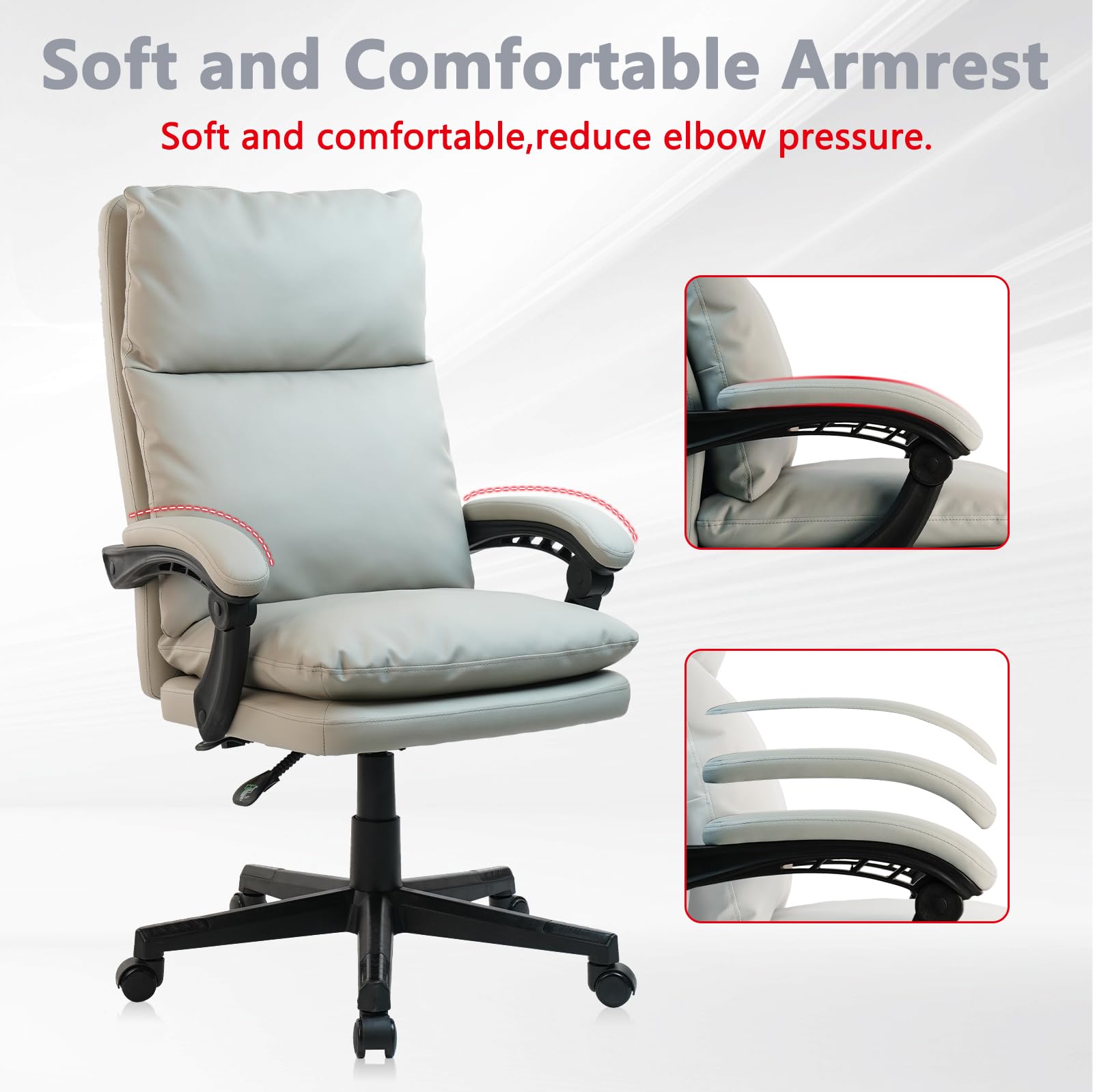 CLATINA Ergonomic Reclining Office Chair - Big and Tall High Back Executive Leather Desk Chair with Lumbar Support, Wide Seat Computer Task Chair for Home & Office (Grey, 2-Pack) - Perfect for Long Work Hours & Gaming Sessions