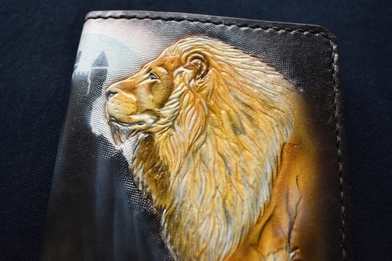 Premium 3D Genuine Leather Passport Holder - Hand-Carved & Hand-Painted Travel Wallet with Lion & Viking Designs - Custom Personalized Passport Cover for Men & Women - Perfect for International Travel, Business Trips & Luxury Gifts