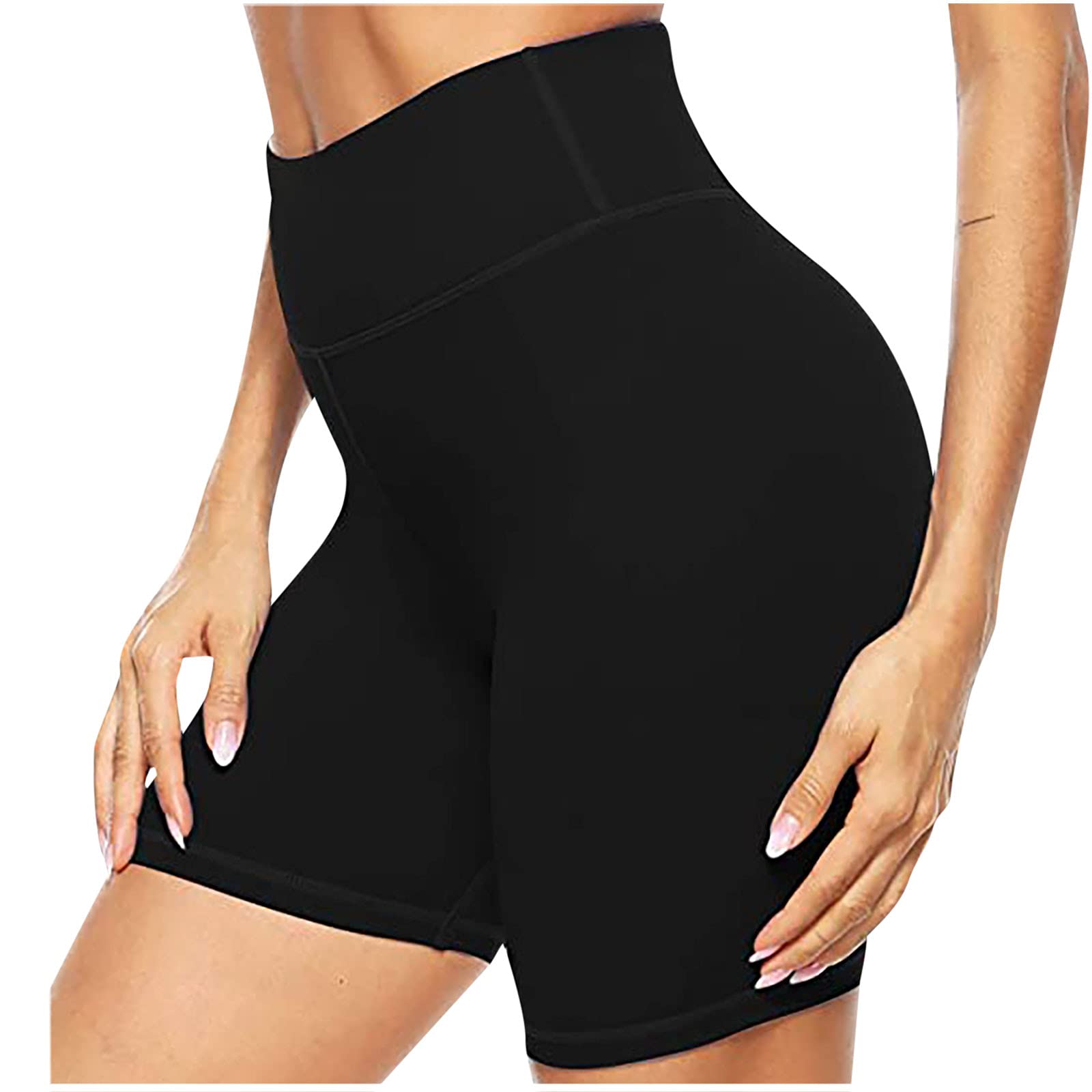 Hesxuno Women's High Waist Elastic Shorts - Solid Color Summer Casual Athletic Running Workout Shorts for Beach, Gym & Outdoor Activities