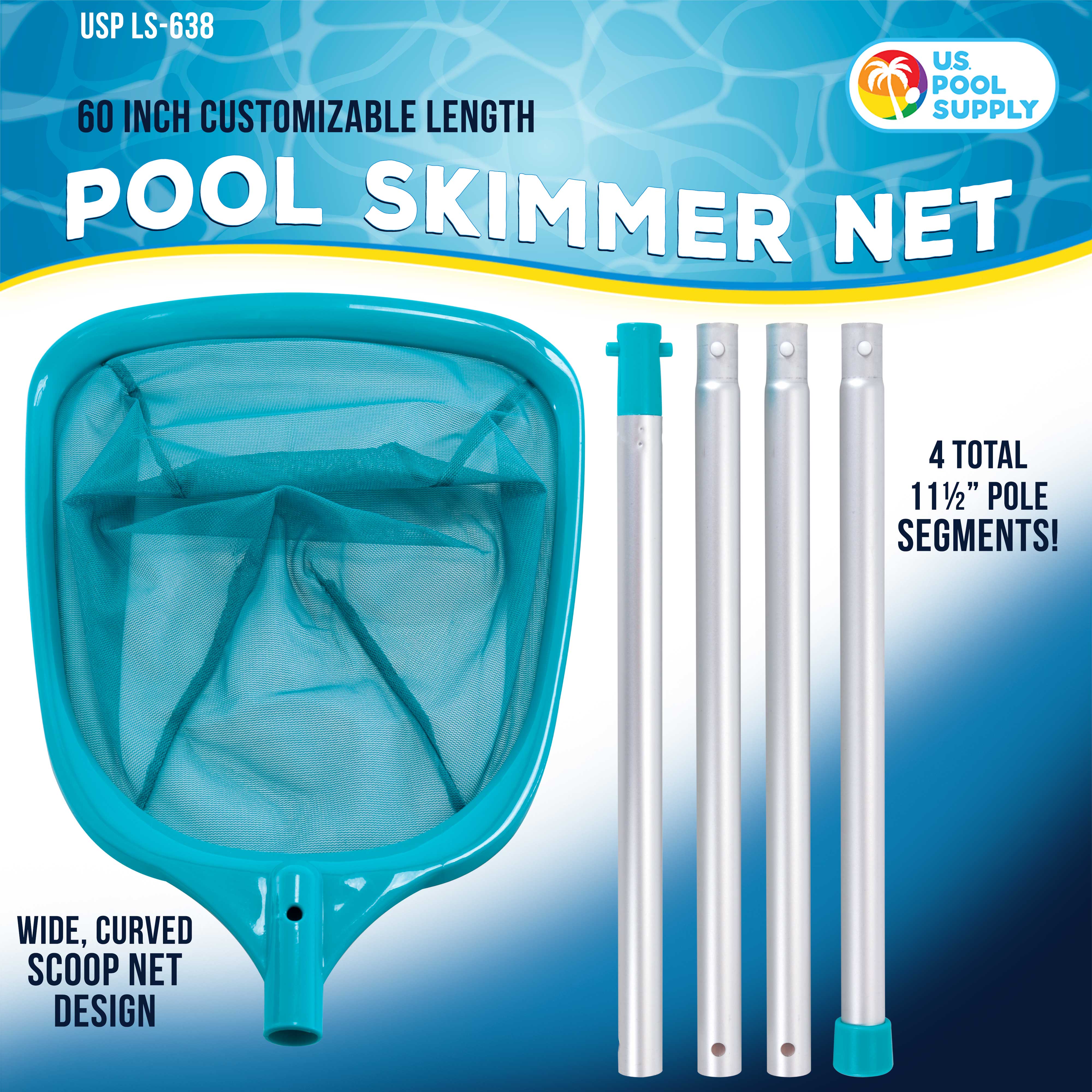U.S. Pool Supply® 5ft Swimming Pool Leaf Skimmer Net with 4 Aluminum Pole Sections - 6