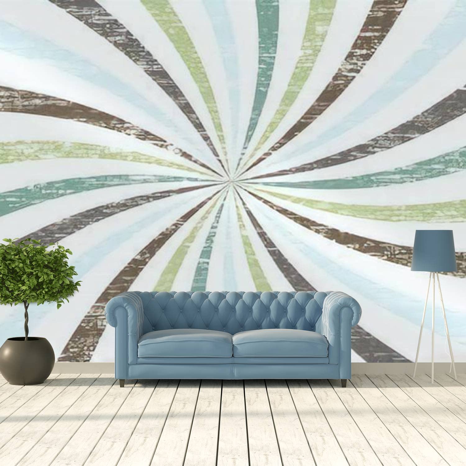 Modern 3D Retro Spiral Wall Stickers - Peel & Stick Removable Wallpaper with Curved Rays & Stripes Design for Living Room, Bedroom, TV Background | Easy Home Decor Upgrade for Renters & Homeowners