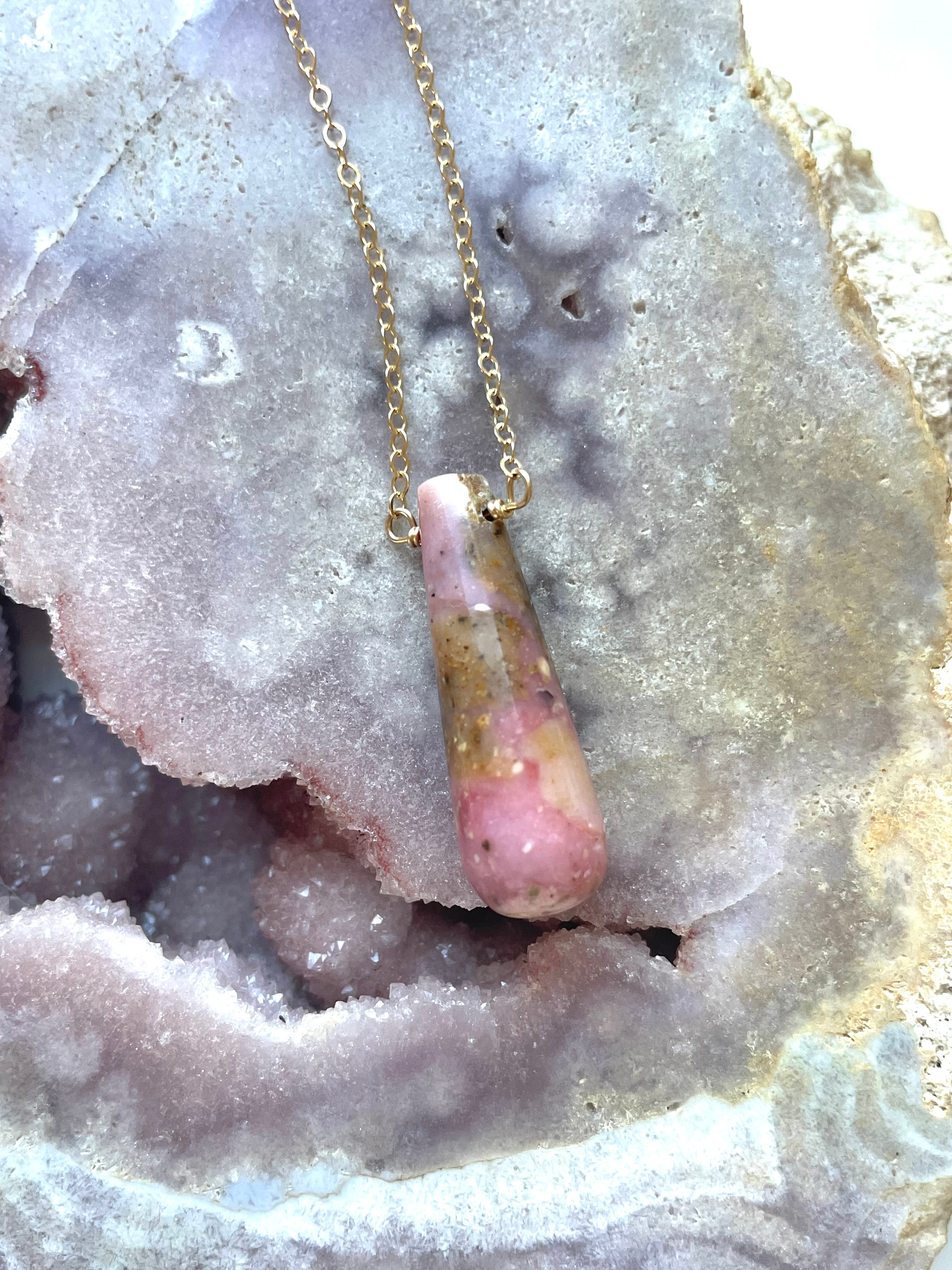 Pink Opal Statement Necklace - 16 Inch Gold Filled Jewelry for Women | Elegant Gift for Birthday, Anniversary & Special Occasions