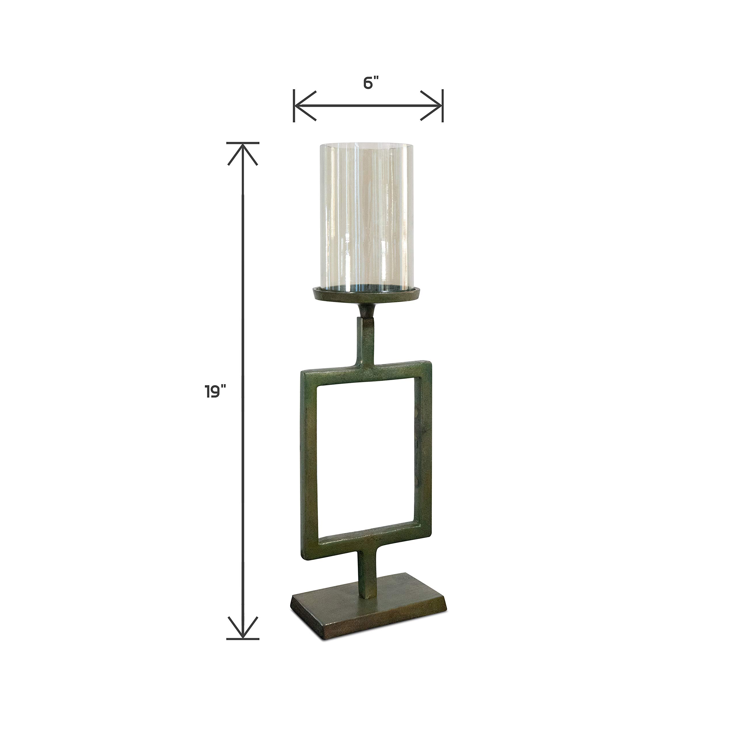 Elegant Raw Aluminum and Glass Hurricane Candle Holder (DH3039) - 9