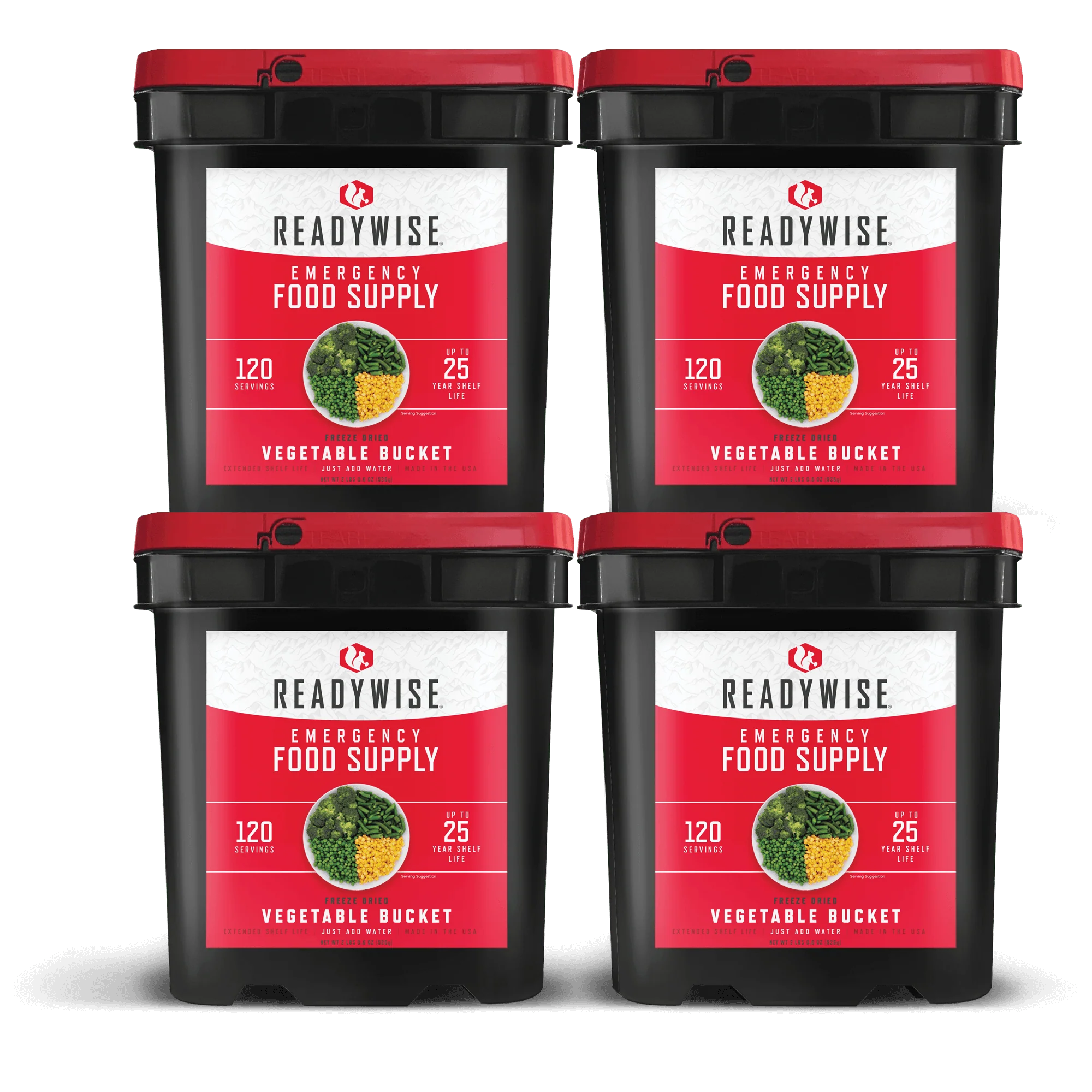 ReadyWise 120 Serving Emergency Food Supply - Freeze Dried Vegetable Bucket (12 Pack) | Long Term Storage, Camping & Survival Prep