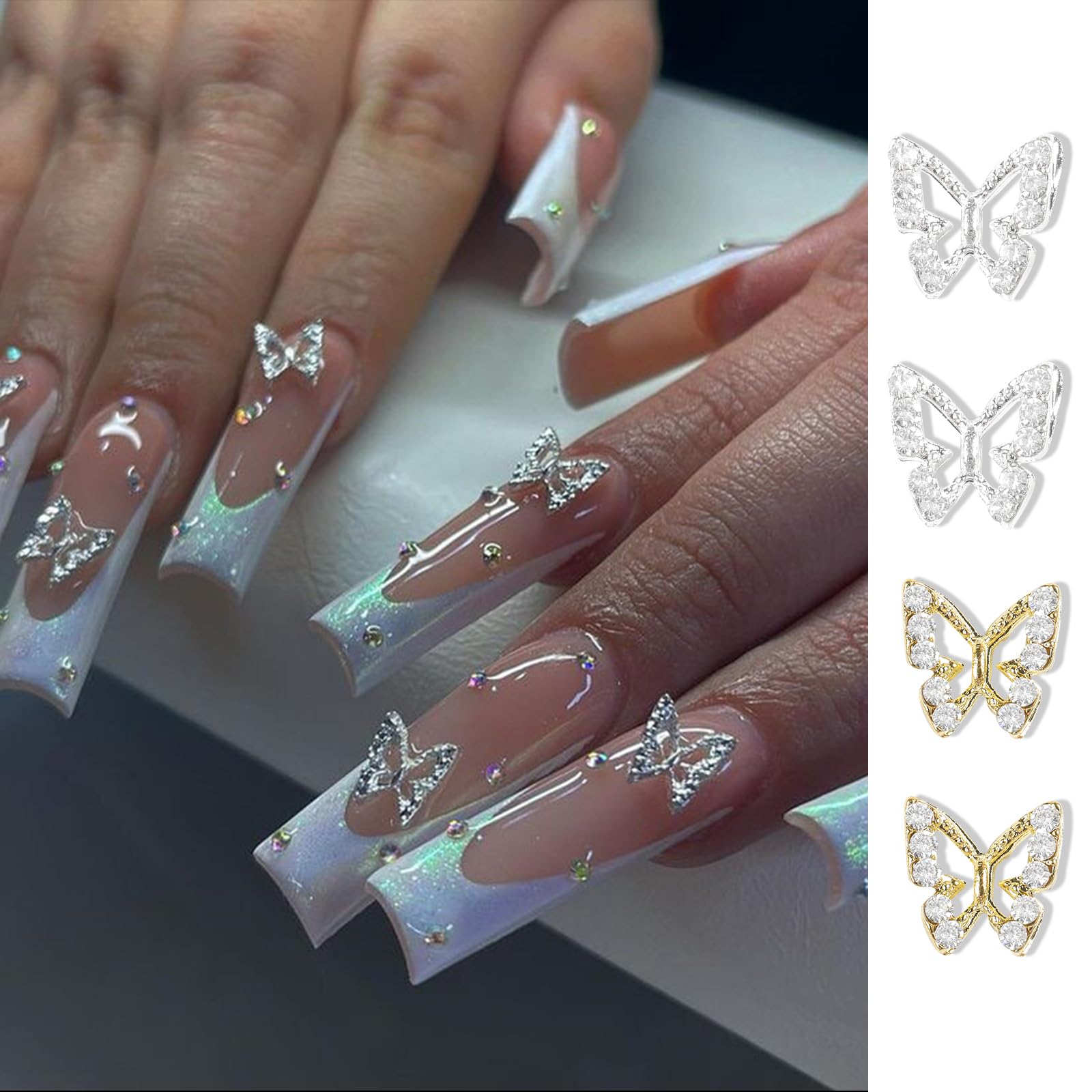 30Pcs Alloy Butterfly Nail Charms - 3D Metal Butterfly Nail Gems with Rhinestones for Acrylic Nails | Shiny Crystal Nail Art Decorations with Tweezer | Perfect for DIY Manicure, Nail Salon & Party Nail Designs