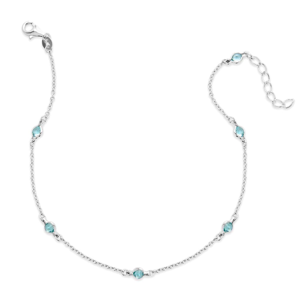 Sparkling Blue Topaz CZ Studded Chain Ankle Bracelet for Women - Elegant Jewelry Gift for Mom, Wife, Girlfriend - Perfect for Weddings, Parties & Special Occasions