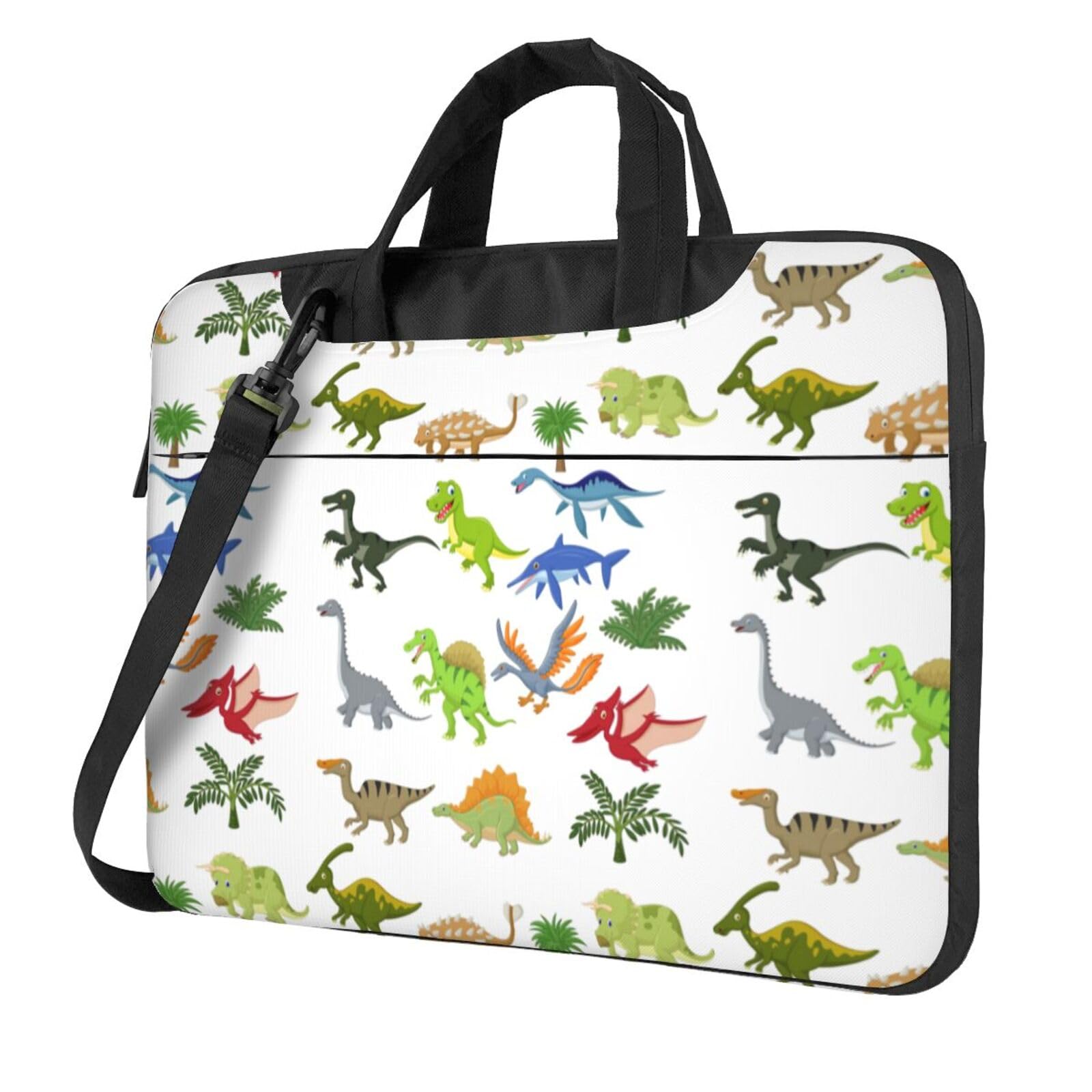 LAMAME Cartoon Dinosaur Printed Laptop Sleeve - Lightweight Portable 15.6 Inch Laptop Case with Shoulder Strap for MacBook, School, Office & Travel Use