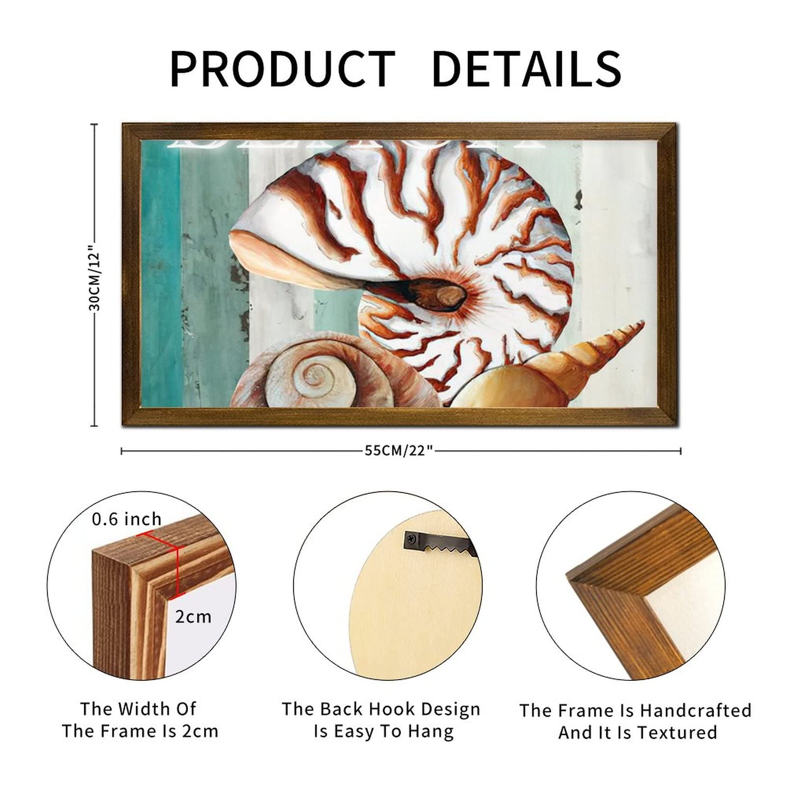 12x22in Wooden Grain Sea Snail Wall Decor Sign - Rustic Farmhouse Style Wall Plaque for Bedroom, Living Room, Kitchen, Bathroom & Entryway - Easy to Hang Home Decoration for Coastal, Beach House or Nautical Theme Rooms