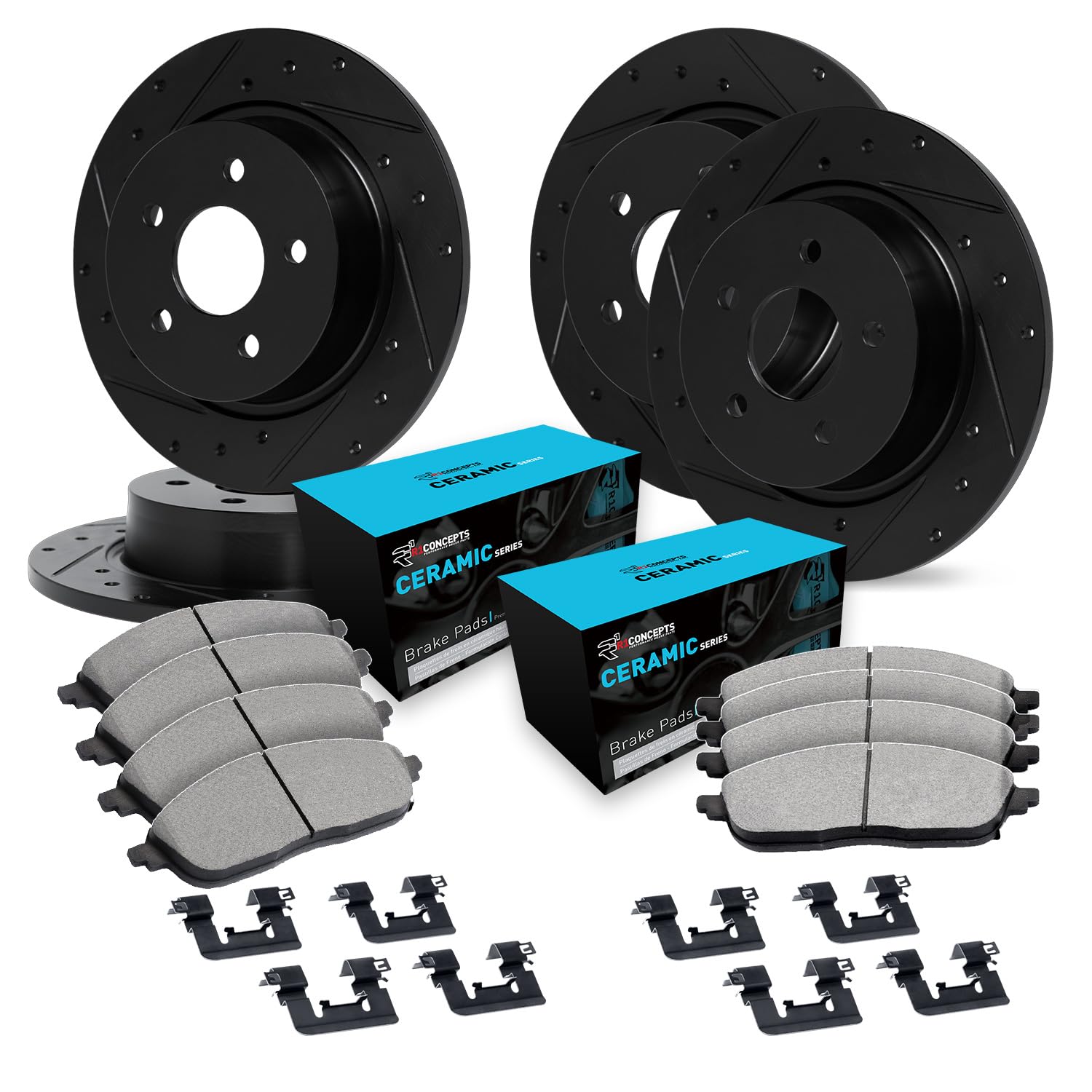R1 Concepts Premium Front & Rear Brake Pads and Rotors Kit - Ceramic Brake Pads with Drilled/Slotted Rotors & Hardware Included (CBC.63013.42) | Perfect for Daily Driving, Performance Cars & Towing Vehicles