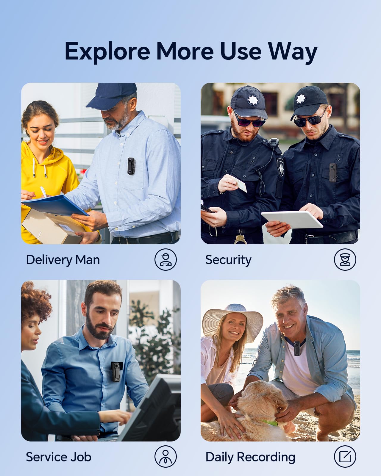 BOBLOV W1 128GB HD 1080P Body Worn Camera with Loop Recording & Time Stamp - Wearable Police Camera for Security, Travel, Delivery Drivers & Lecture Recording - Includes 2 Mounting Clips for Hands-Free Use