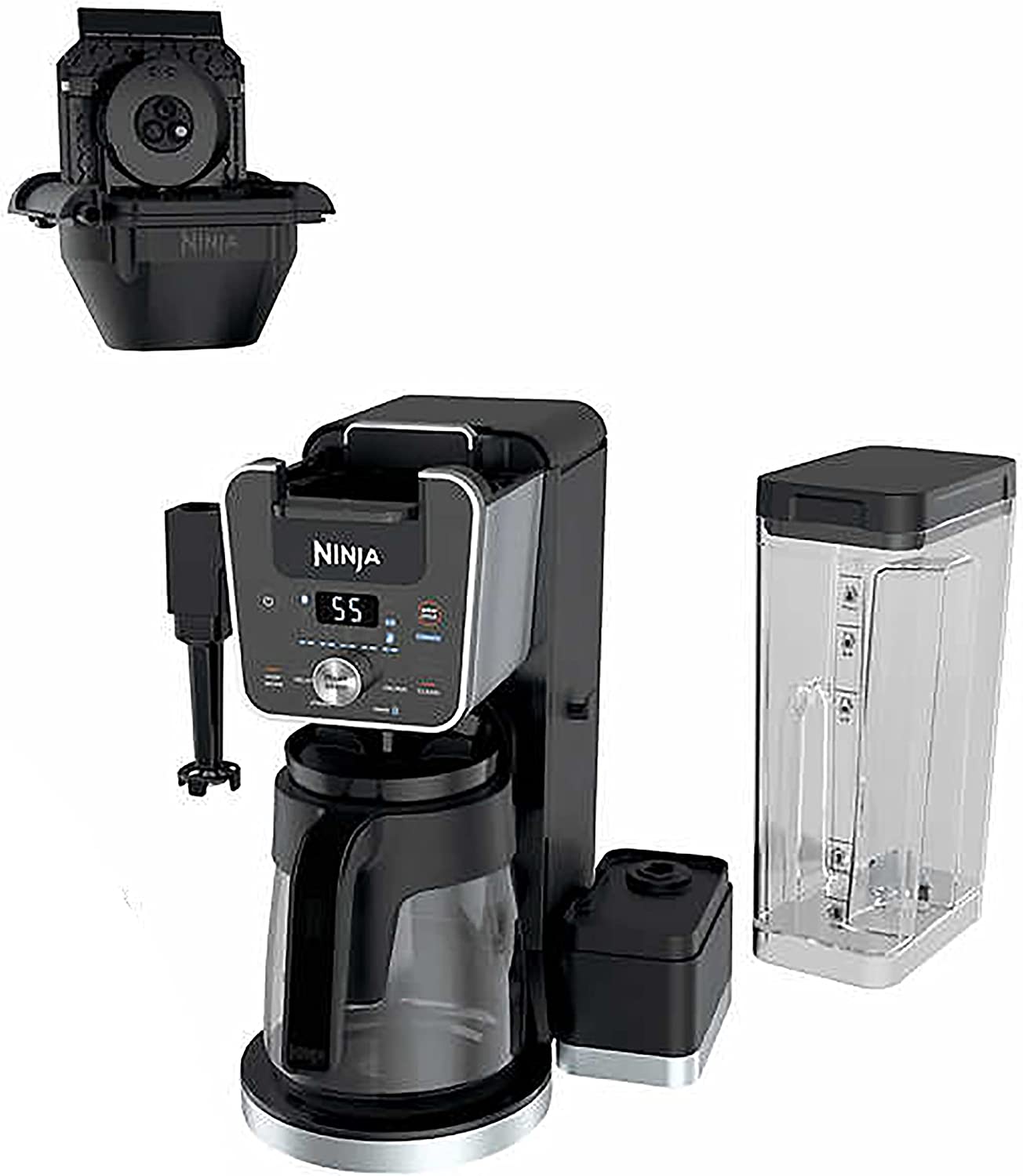 Ninja DualBrew System 14 Cup Coffee Maker - Single Serve Pods & Grounds Compatible, 4 Brew Styles with Built-In Fold Away Frother, 70oz Water Reservoir & Carafe - Perfect for Home, Office & Entertaining (Black, CFP451CO)