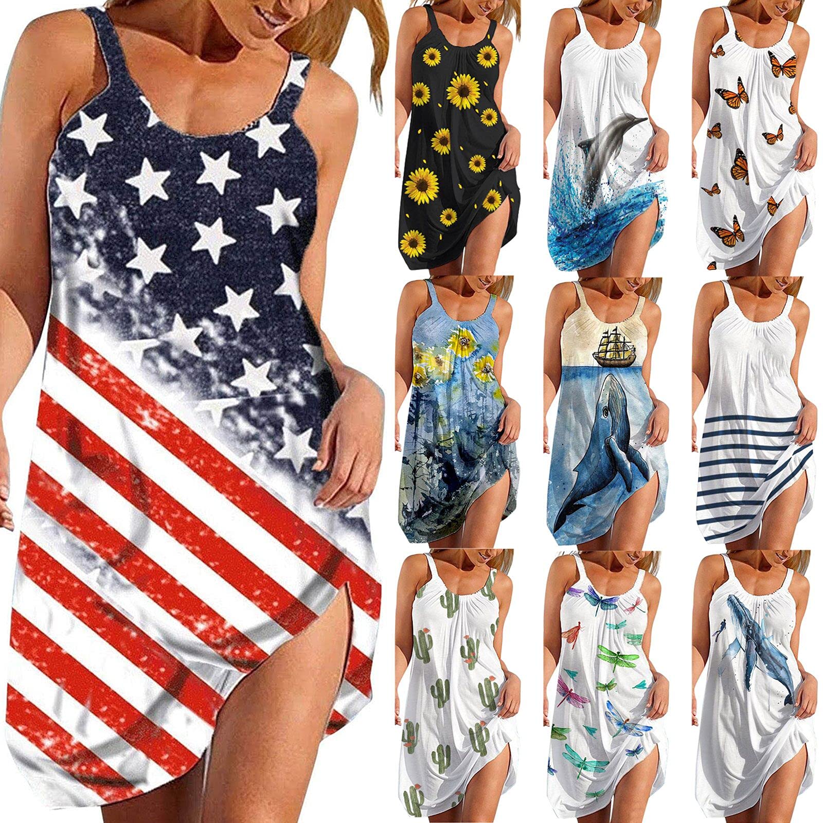 Mimacoo Women's Floral Printed Mini Sundress - Sleeveless Boho Tank Dress for Summer Beach Vacation & Casual Outings
