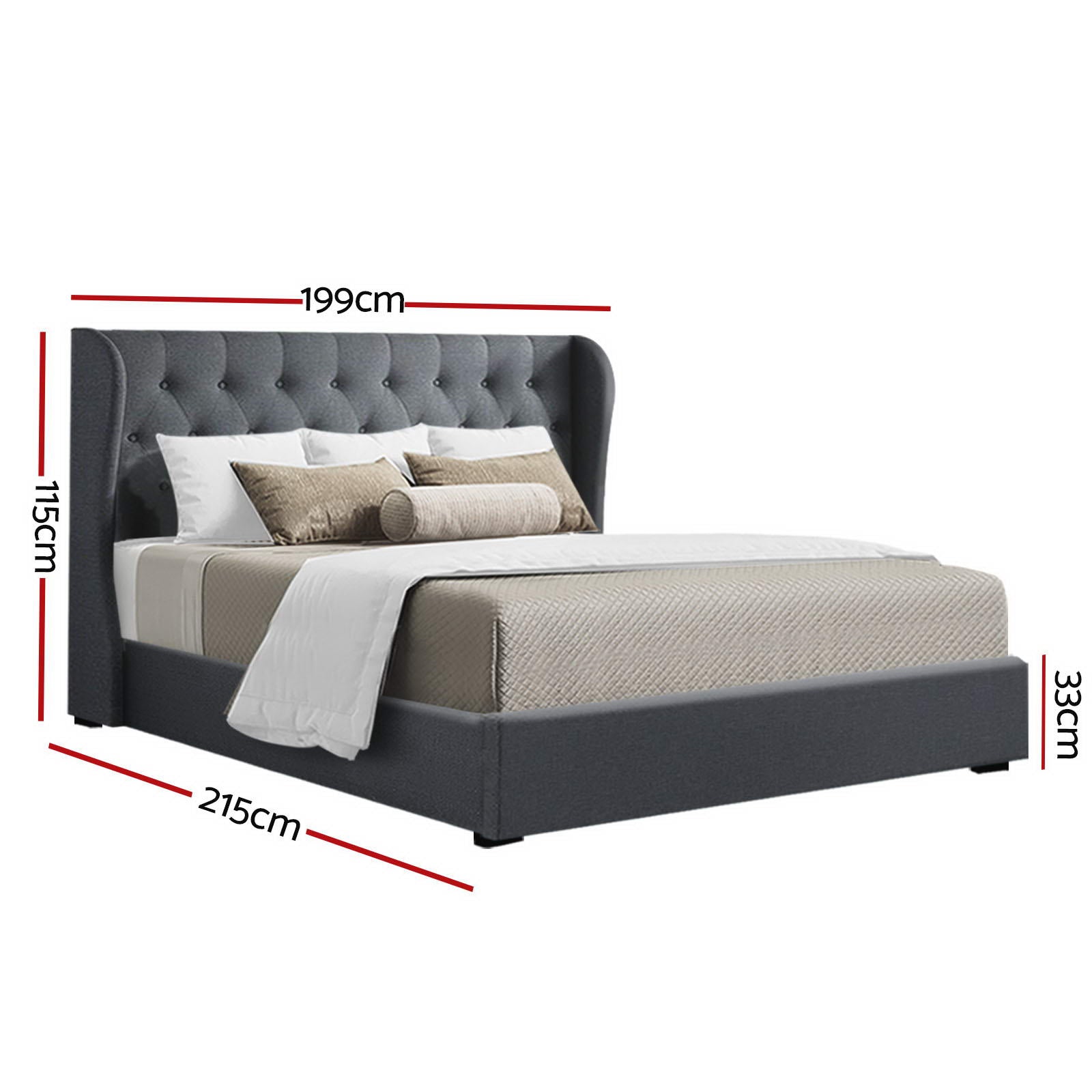 Elouera King Size Bed Frame with Gas Lift Storage - Charcoal Black - Perfect for Modern Bedrooms & Small Spaces