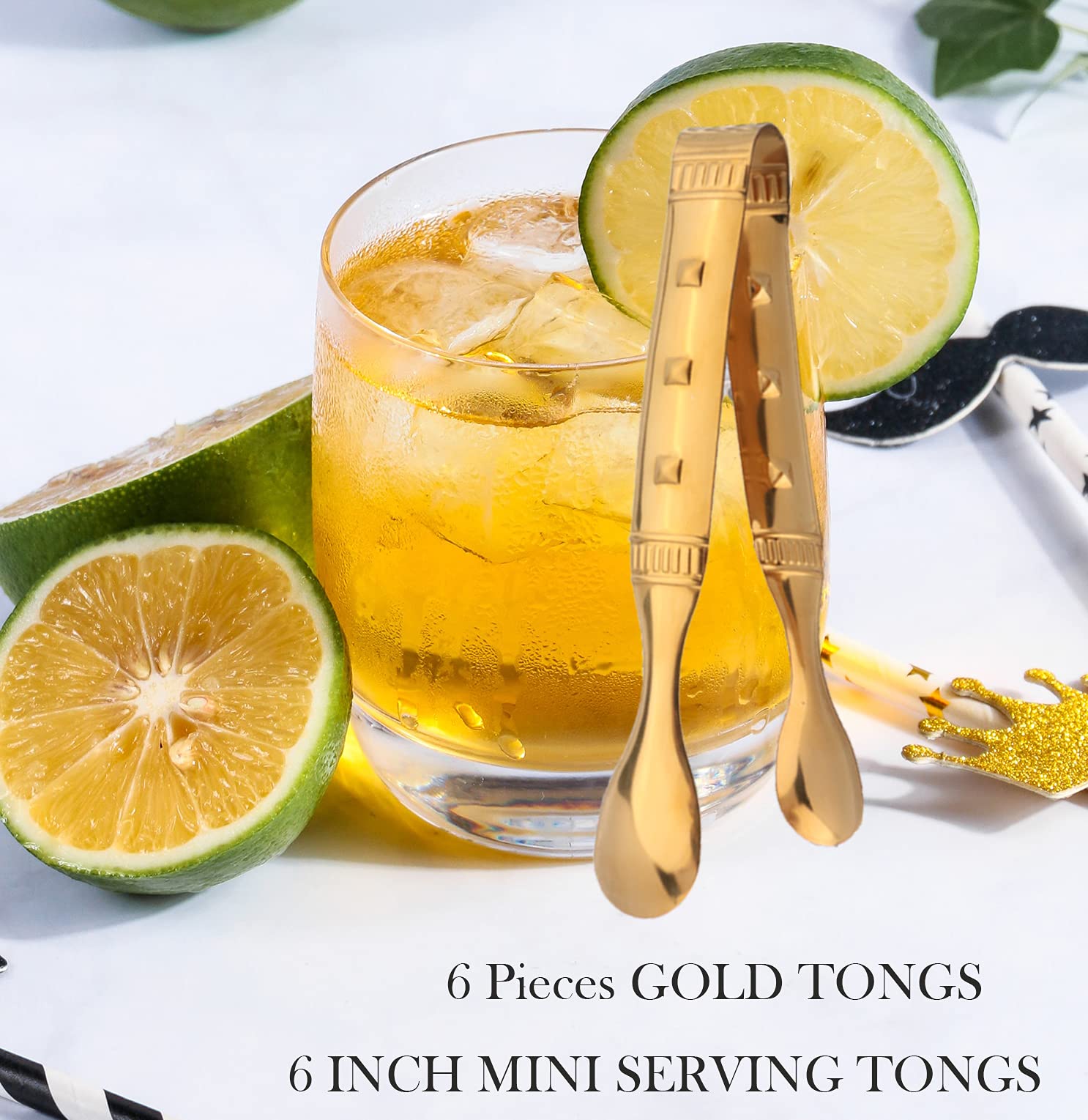 6-Piece 6-Inch Gold Mini Tongs Set - Appetizer Serving Utensils for Ice, Sugar, and Small Foods - Perfect for Parties, Weddings, and Cocktail Events