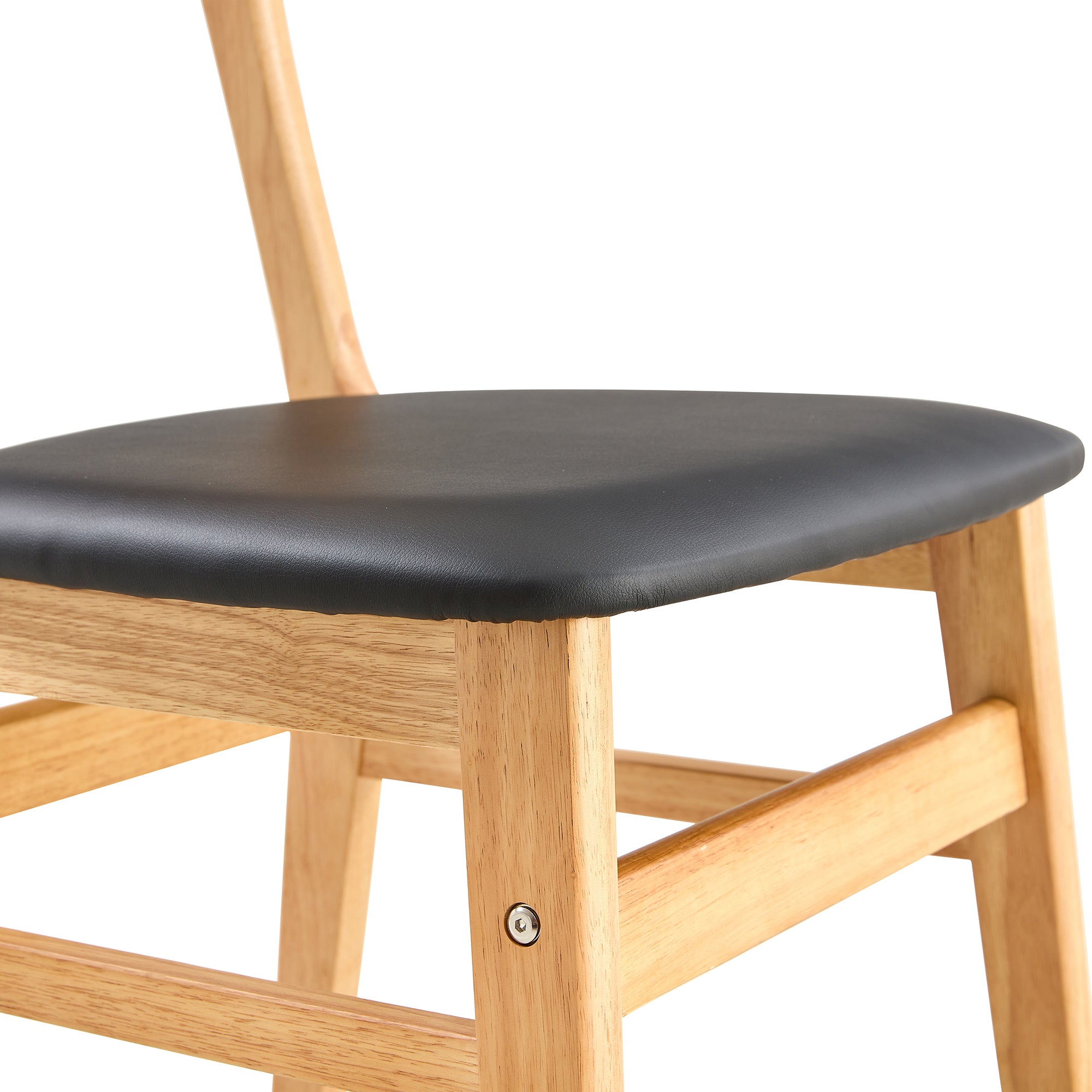 8-Piece Cozy Natural Rubberwood Dining Chair Set - Solid Wood & Rattan Style with Curved Back & PU Cushion - Perfect for Dining Room, Kitchen, Cafe & Home Decor