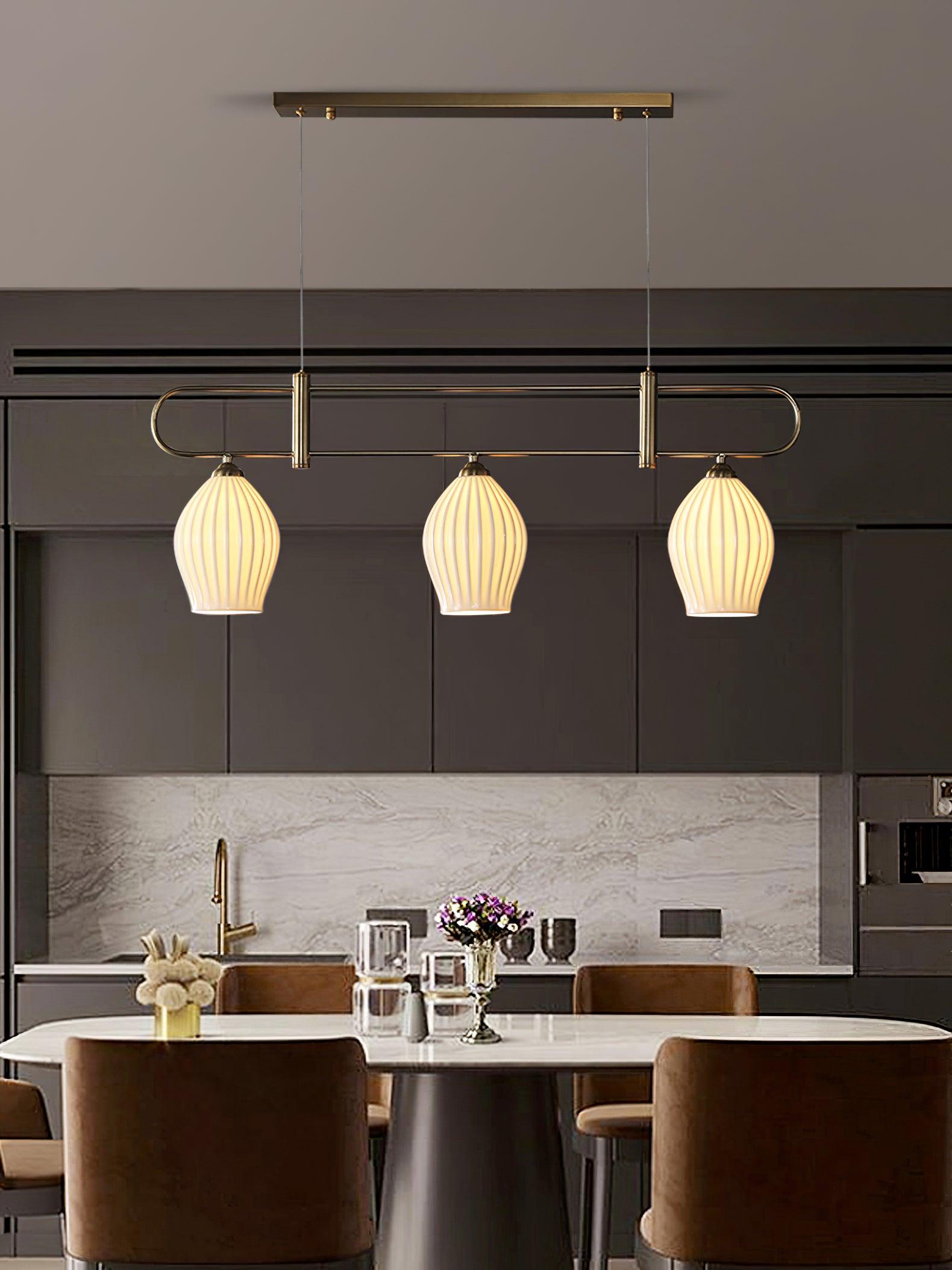 Modern Fin Pendant Light - Adjustable Hanging Ceiling Lamp for Kitchen Island, Dining Room & Bedroom | Industrial Style Lighting Fixture with Vintage Edison Bulbs