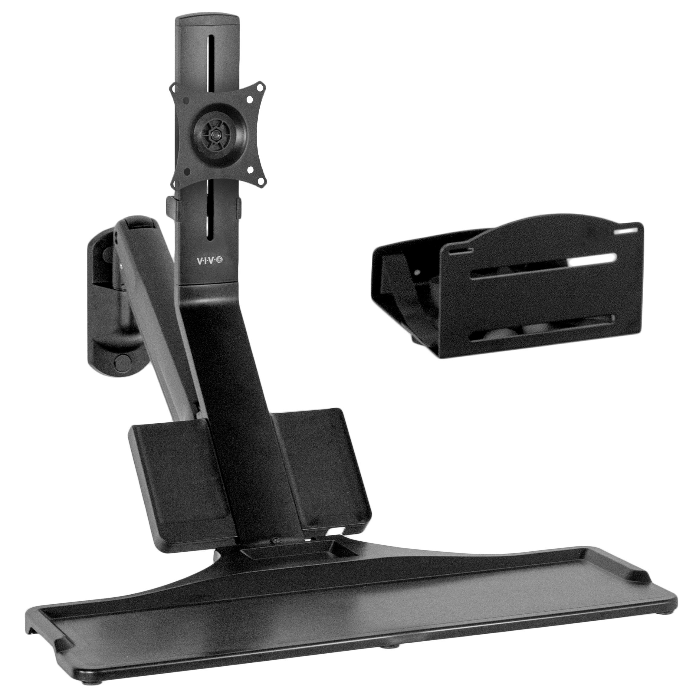 VIVO Premium Black Single Monitor and Keyboard Counterbalance Sit-Stand Wall Mount with CPU Holder - Ergonomic Standing Desk Workstation for Home & Office (STAND-SIT1WD) - Perfect for Small Spaces, Gaming Setups, and Productivity Workstations