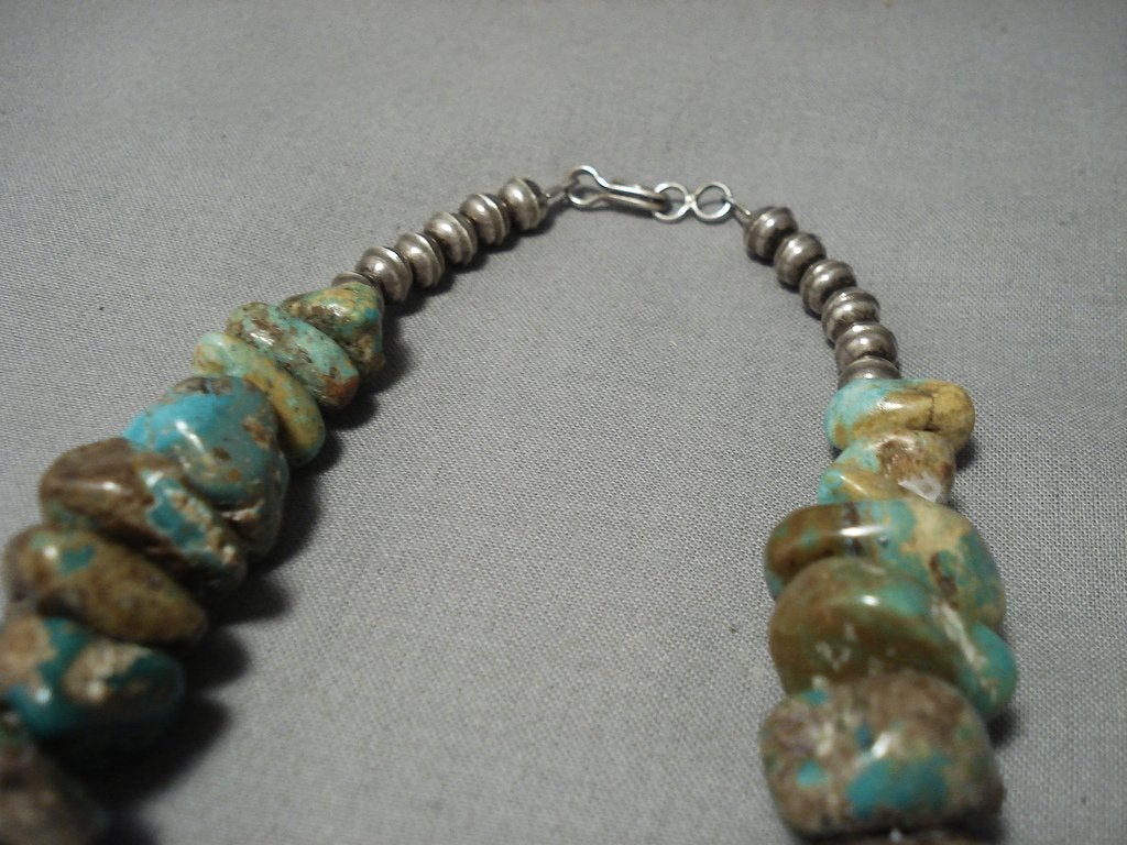 Vintage Navajo Sterling Silver Necklace with Green Turquoise - 195g Authentic Native American Jewelry - Perfect for Boho, Western, and Southwest Fashion