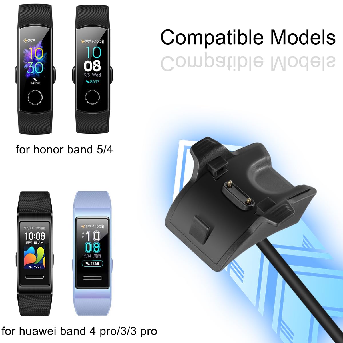 DKARDU Replacement USB Charging Cable for Honor Band 5/4, Huawei Band 4 Pro/3/3 Pro Smartwatch - 3.3FT Charging Dock with USB to USB-C Adapter | Perfect for Home, Office & Travel Use