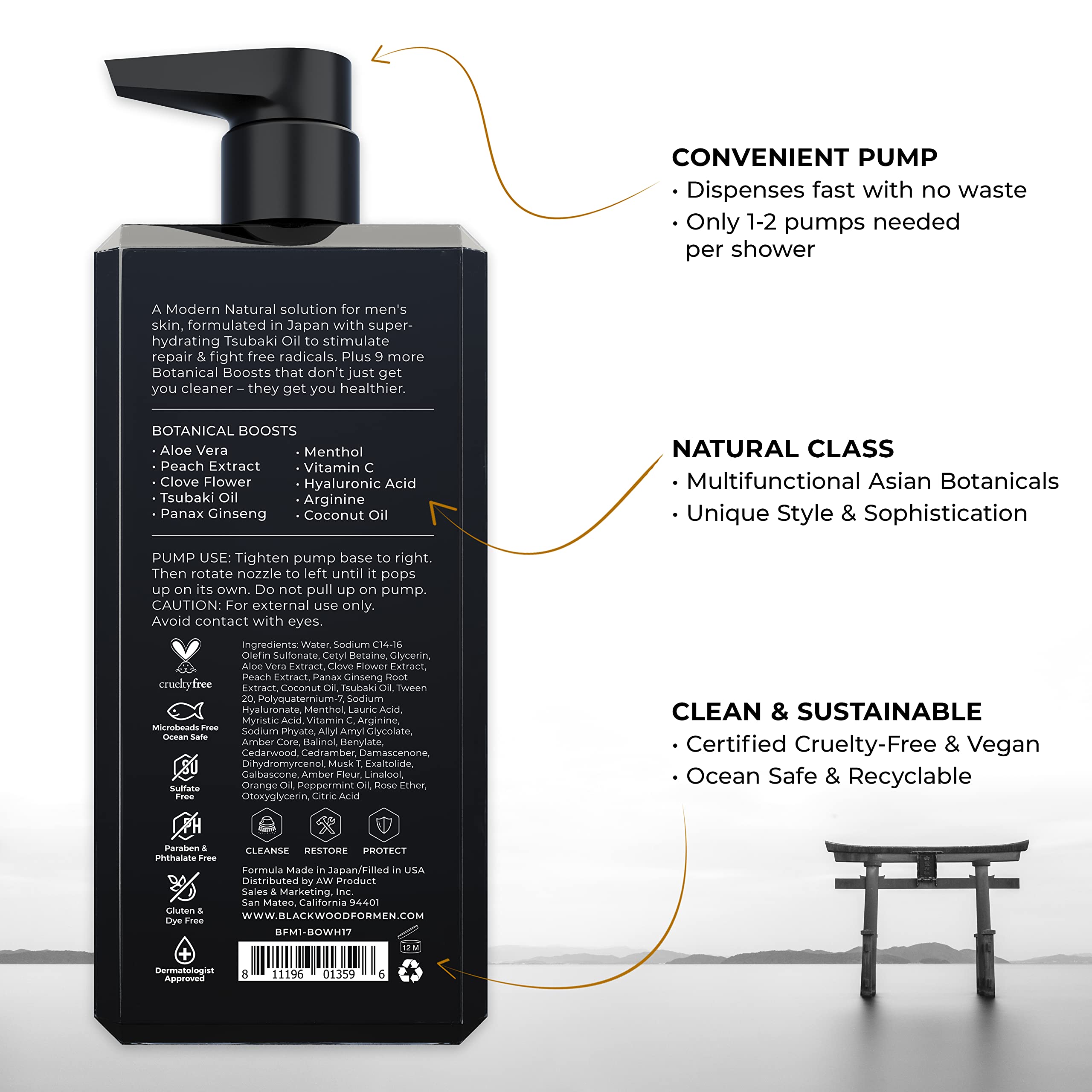 Blackwood For Men Active Daily Shampoo & Conditioner Set (17 Oz Each) with Pure Moisture Body Wash - 3-in-1 Grooming Kit for Gym, Work & Travel