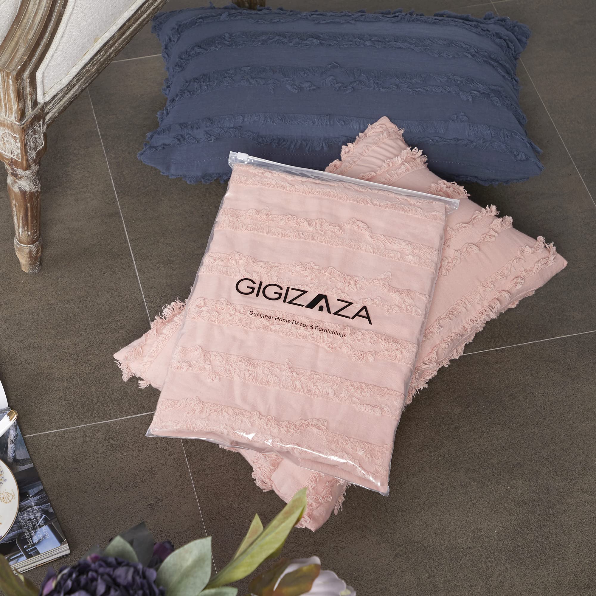 GIGIZAZA 26x26 Inch Blush Pink Square Decorative Throw Pillow Covers - Soft Cotton Boho Couch Cushion Covers for Living Room, Bedroom & Sofa Decor - Home Decor Accent Pillows for Stylish Interior Design