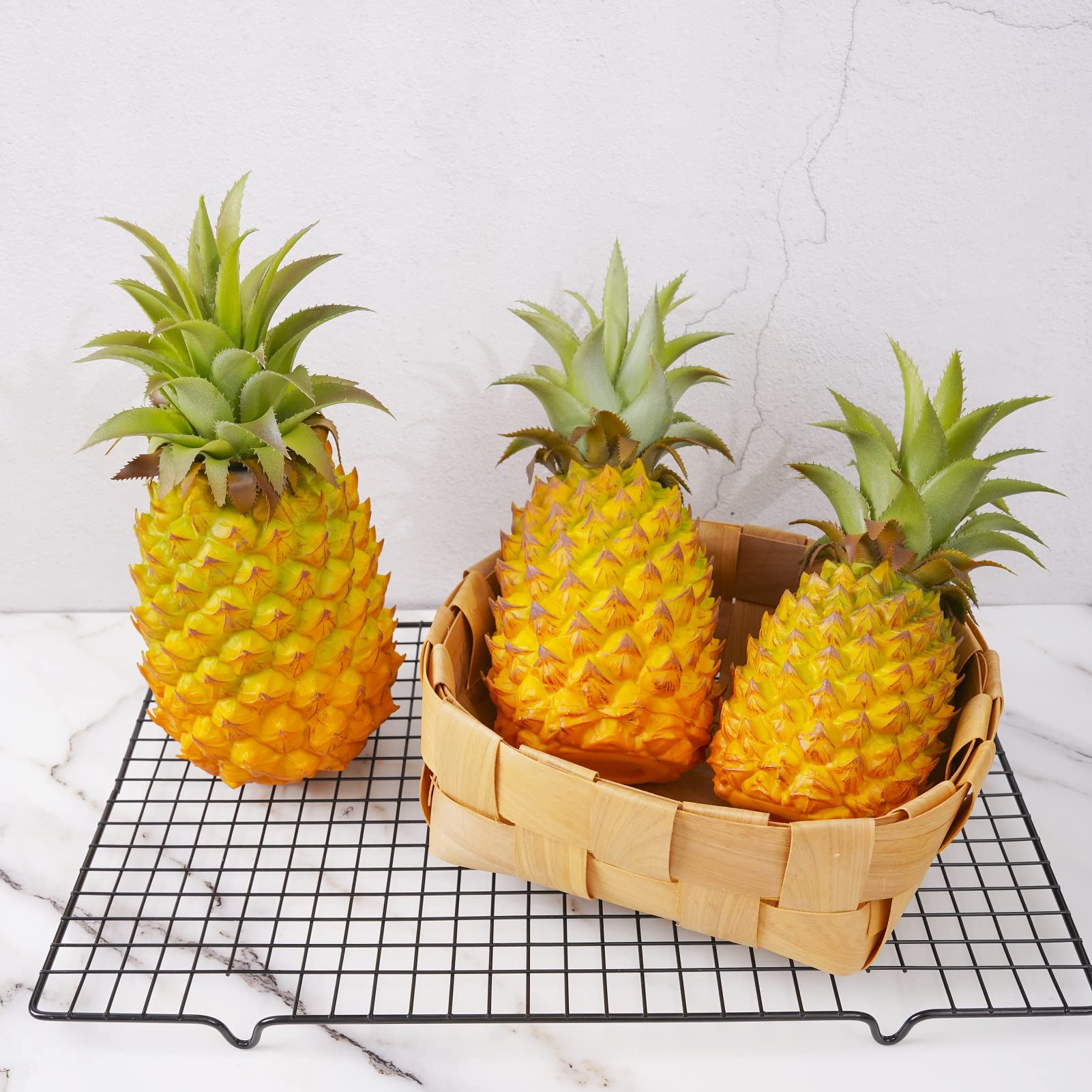 2 Pack Artificial Pineapple Decor - Realistic Fake Pineapple Fruit for Home Decor, Kitchen, Party & Photography Props | Eco-Friendly Simulation Fruit | Yellow Large Size - Perfect for Tropical Theme Parties, Table Centerpieces & Instagram Photos