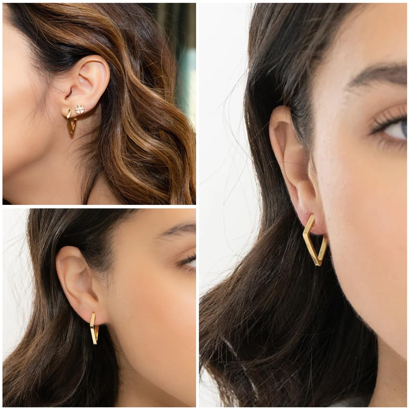 ALEXCRAFT Sterling Silver Earrings for Women - Rhombus & Triangle Geometric 14K Gold Plated Hypoallergenic Jewelry | Perfect Birthday Gift for Women & Girls | Ideal for Parties, Weddings & Everyday Wear