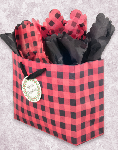 Buffalo Plaid Christmas Gift Bags - Holiday Party Favor Bags, Xmas Present Packaging for Stocking Stuffers, Office Gifts & Festive Celebrations