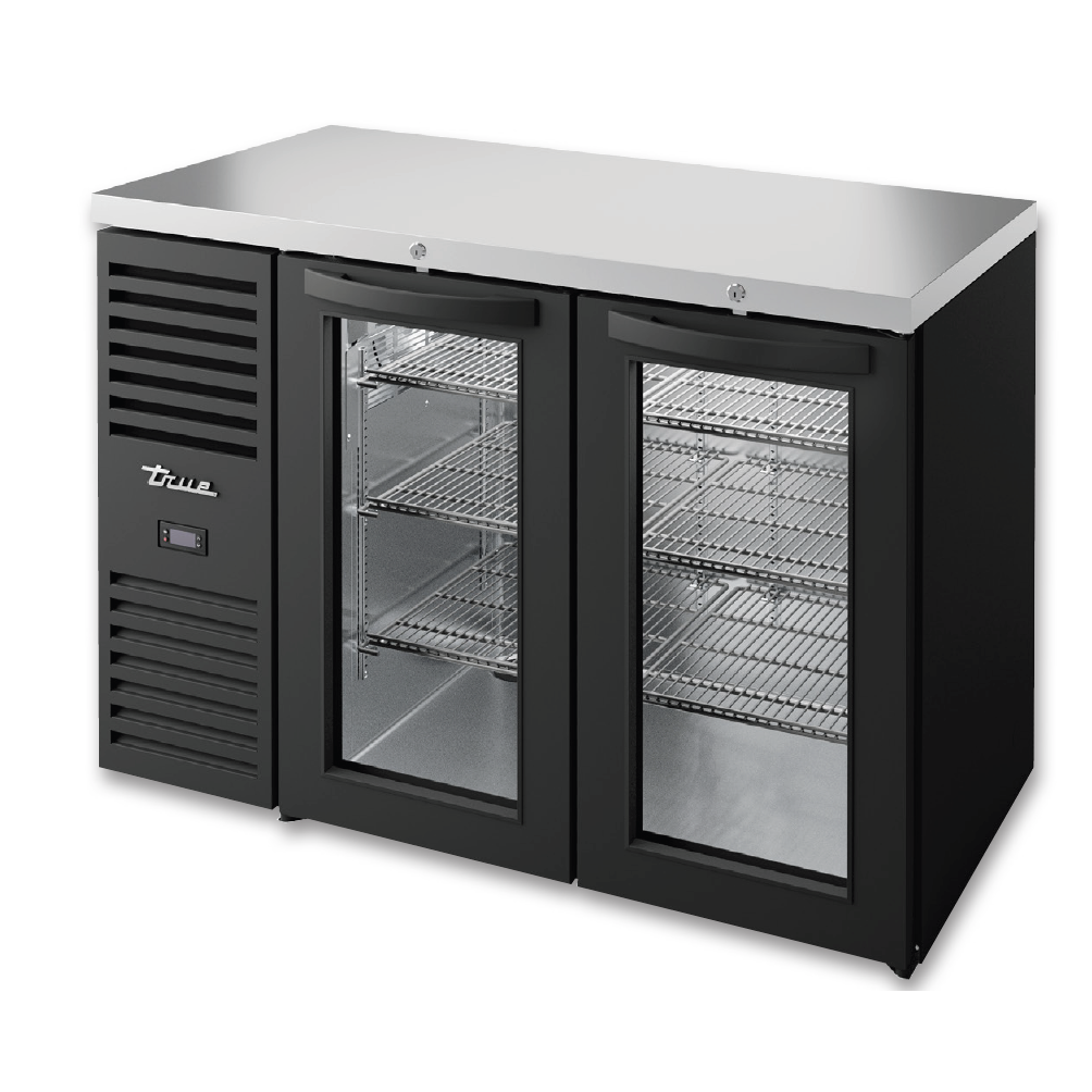 Commercial True 75 Back Bar Refrigerator with 2 Glass Doors - Black Powder Coated for Bars, Restaurants & Home Use