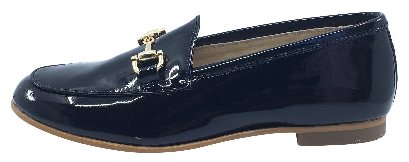 Luccini Girls Chain Slip-On Smoking Loafers - Black Patent Leather Shoes for School, Party & Formal Occasions