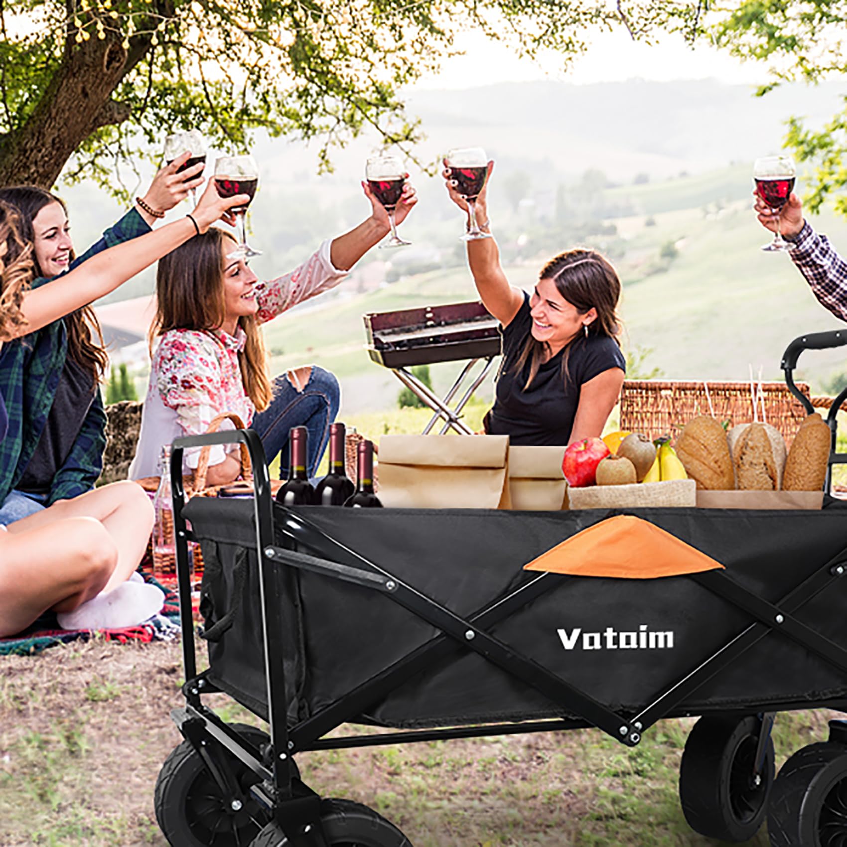 Foldable Wagon Cart with 330LBS Capacity - Heavy Duty Collapsible Utility Cart with All-Terrain Wheels for Beach, Camping, Picnic, Sports & Outdoor Activities | Perfect for Travel, Gardening, Shopping & Family Outings (Black)