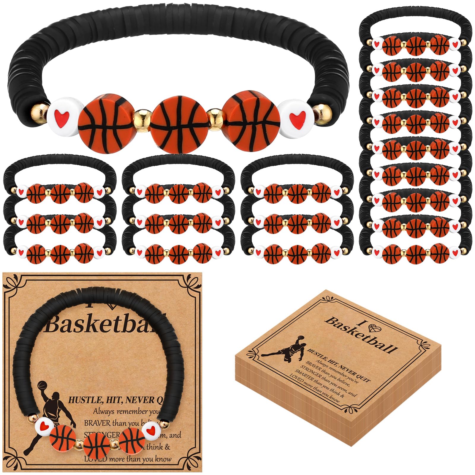 20 Pack Basketball Bracelets - Inspirational Sports Wristbands for Basketball Players, Team Gifts with Motivational Cards - Perfect for Games, Training, and Fan Support
