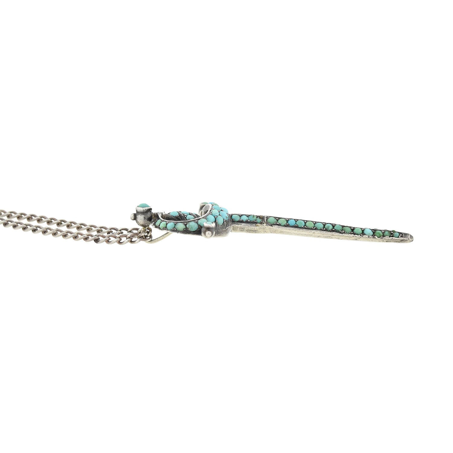 Victorian Sterling Silver Pavé Turquoise Rapier Sword Pendant Necklace - Elegant Jewelry for Renaissance Fairs, Historical Reenactments & Unique Gift Giving