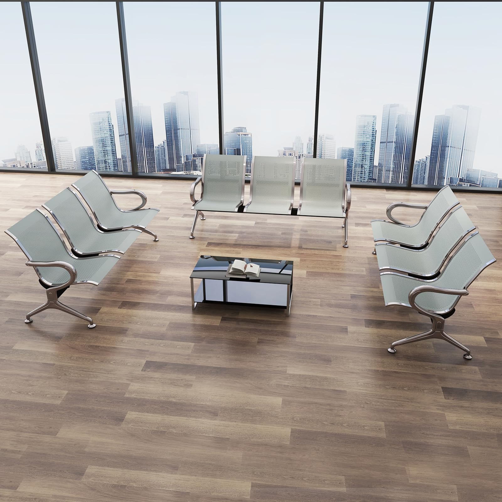 Kinsuite 2-Piece Waiting Room Chair Set - 3-Seat Reception Bench for Office, Airport, Bank & Hospital | Durable Guest Chairs for Business Waiting Areas | Silver Metal Frame | Perfect for Lobbies, Clinics and Corporate Spaces