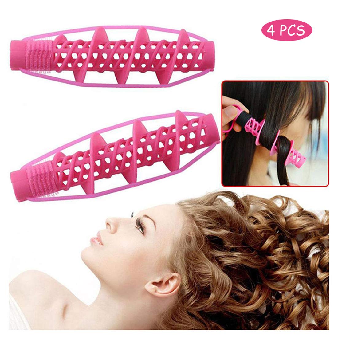 4Pcs Hair Rollers for Women & Girls - No Heat No Clip Spiral Curling DIY Tool, Salon Hairdressing Styling Rods for Soft Natural Curls - Perfect for Home Use, Parties & Special Occasions
