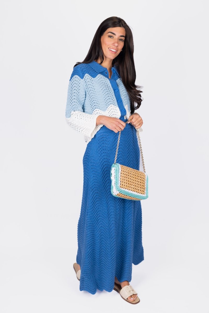 Miriam Skirt in Blue - Women's A-Line Midi Skirt for Casual & Office Wear | Perfect for Spring & Summer Outfits