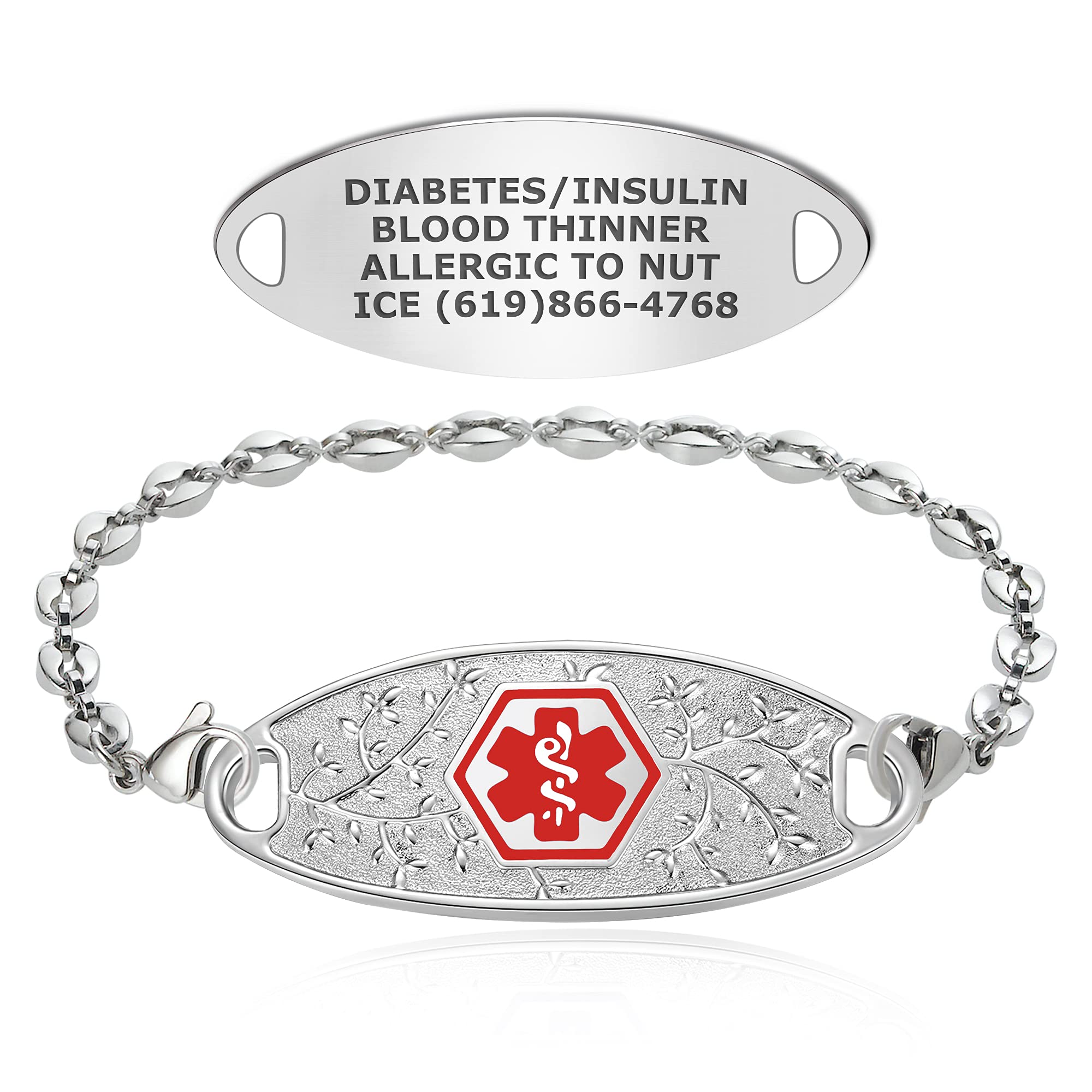 Divoti Custom Engraved Medical Alert Bracelets for Women - Stainless Steel Medical ID Bracelet with Free Engraving - Beautiful Olive Tag with Anchor Charm - Adjustable Sizing (Perfect for Nurses, Doctors & Healthcare Workers)